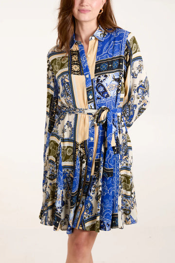 Godet Shirt Dress Blue