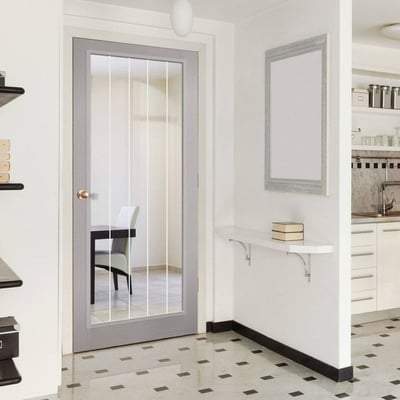 Moulded Textured Vertical Grey Pre-Finished 1 Glazed Clear With Frosted Lines Light Panel - 1981mm x 838mm