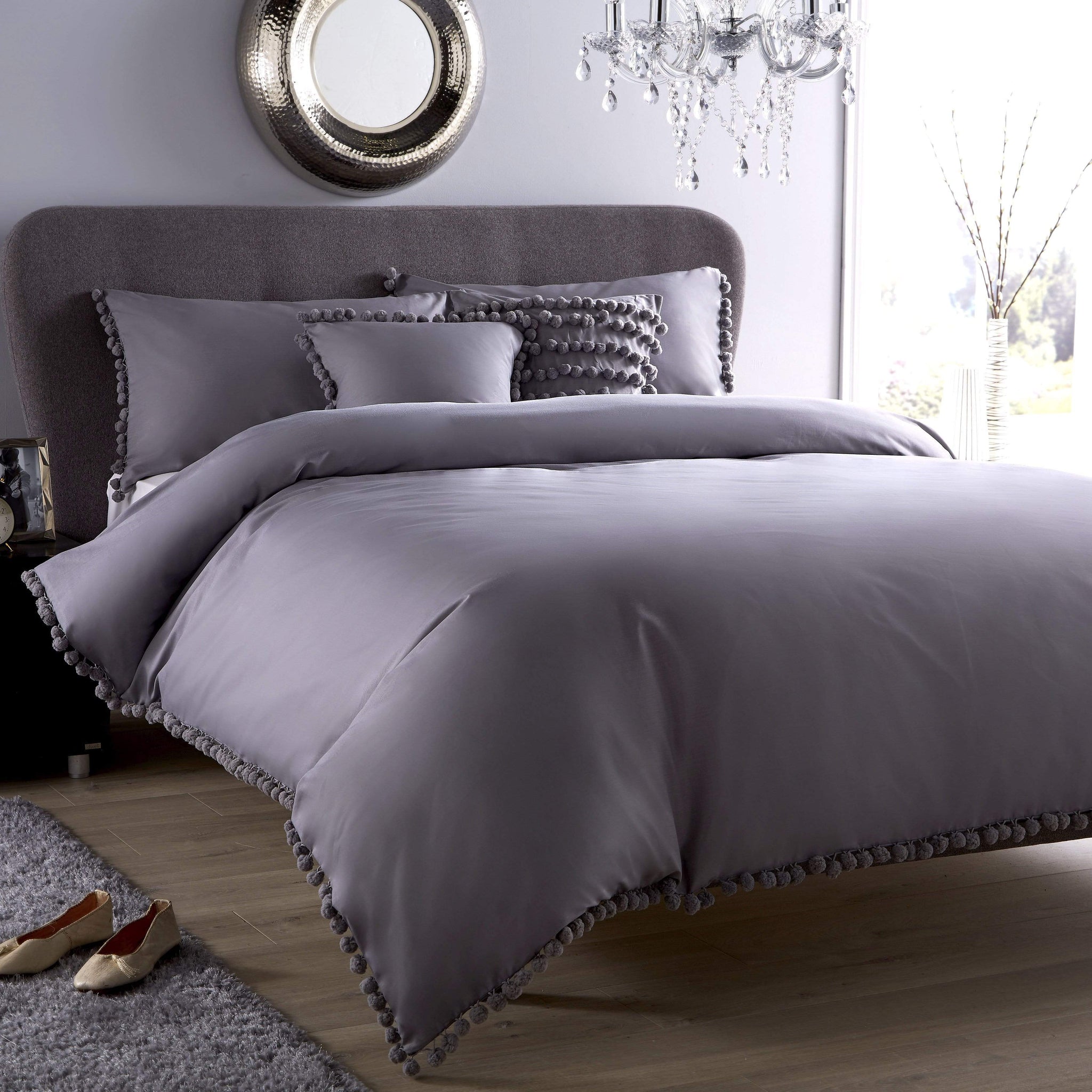 Hand Stitched Pom Pom Cotton Rich Duvet Set Durable Elegant Bedding in Multiple Sizes and Colours Perfect for Master Suites and Guest Rooms by OLIVIA ROCCO