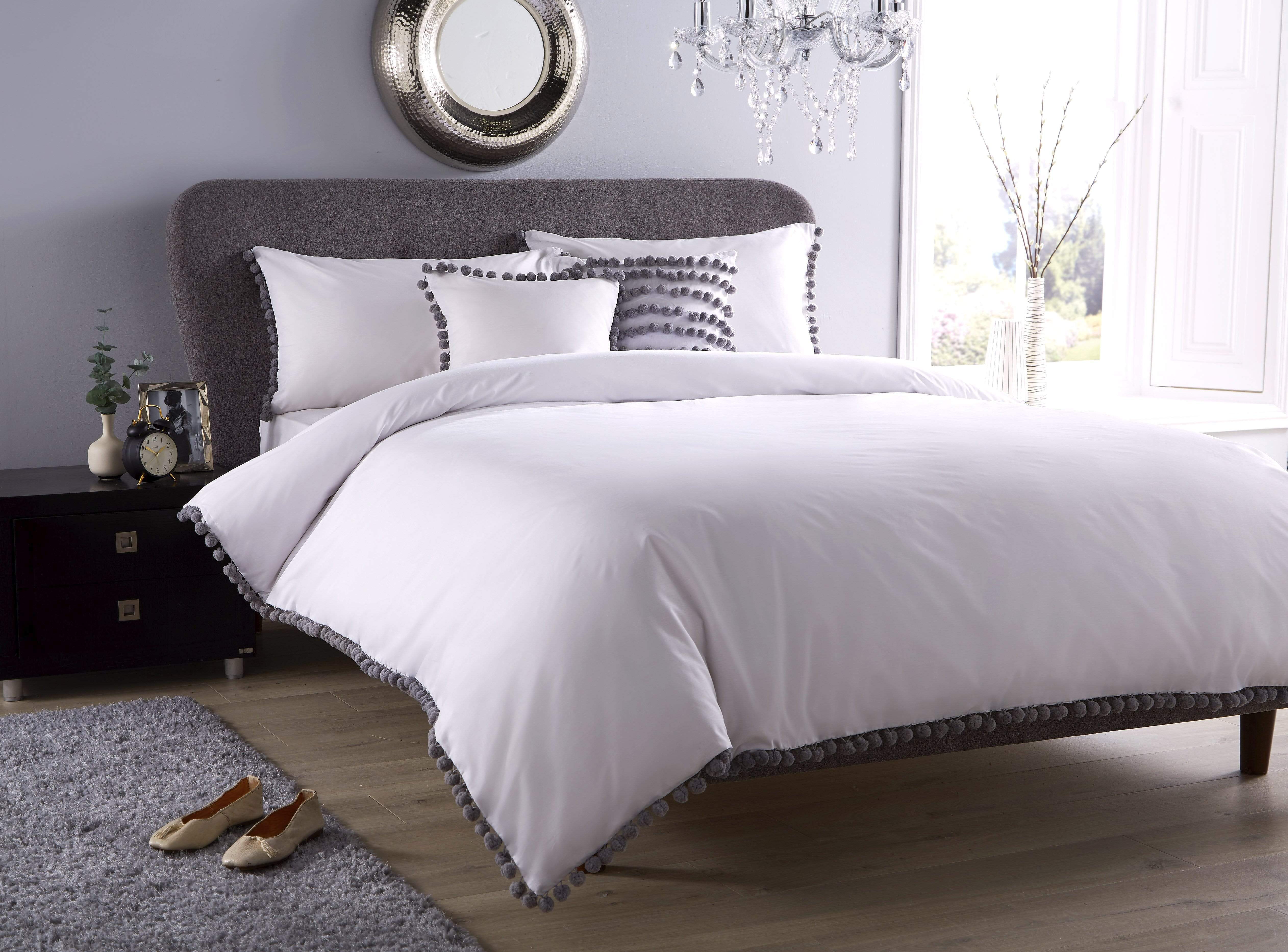 Hand Stitched Pom Pom Cotton Rich Duvet Set Durable Elegant Bedding in Multiple Sizes and Colours Perfect for Master Suites and Guest Rooms by OLIVIA ROCCO