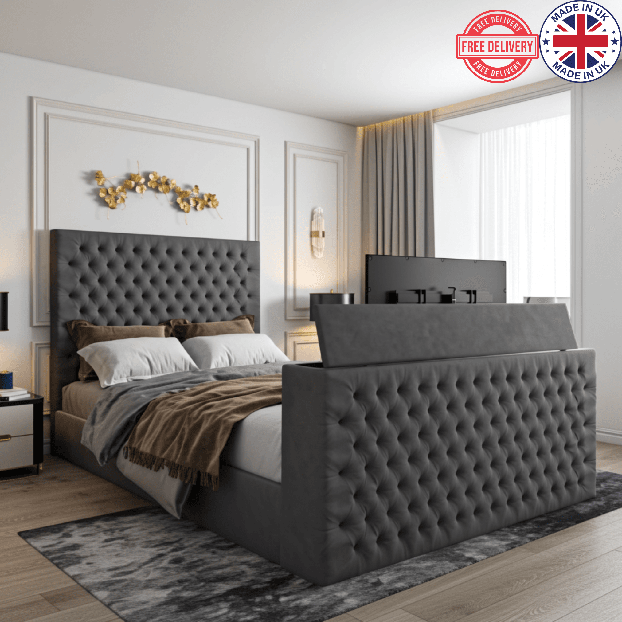 Wilton Chesterfield Upholstered Electric Tv Bed Frame