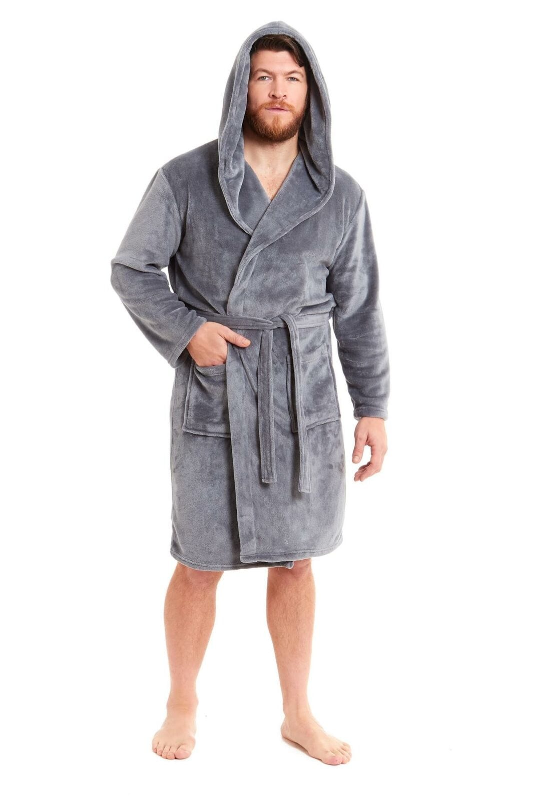 Hooded Ultra-Absorbing Plush Flannel Bathrobe for Men Soft Fleece Warm Dressing Gown Perfect for Home Hotel Gym Spa and Lounge in Stylish Colours by Daisy Dreamer