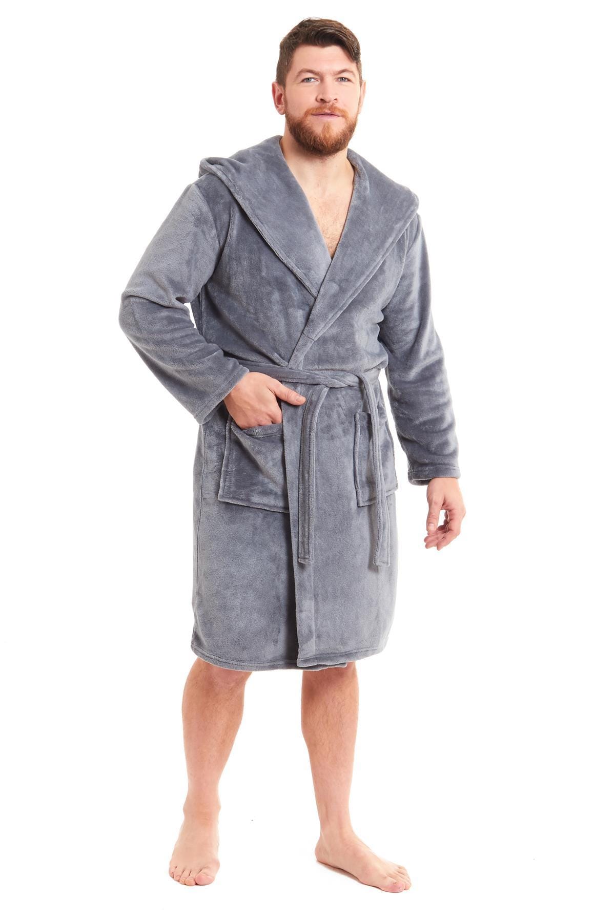 Hooded Ultra-Absorbing Plush Flannel Bathrobe for Men Soft Fleece Warm Dressing Gown Perfect for Home Hotel Gym Spa and Lounge in Stylish Colours by Daisy Dreamer