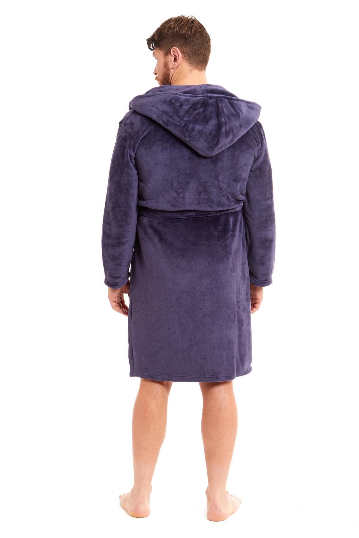 Hooded Ultra-Absorbing Plush Flannel Bathrobe for Men Soft Fleece Warm Dressing Gown Perfect for Home Hotel Gym Spa and Lounge in Stylish Colours by Daisy Dreamer