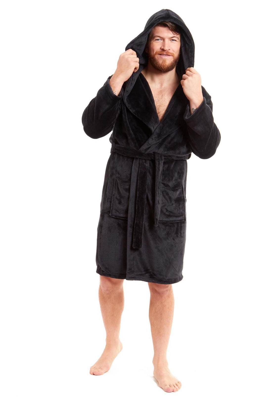Hooded Ultra-Absorbing Plush Flannel Bathrobe for Men Soft Fleece Warm Dressing Gown Perfect for Home Hotel Gym Spa and Lounge in Stylish Colours by Daisy Dreamer
