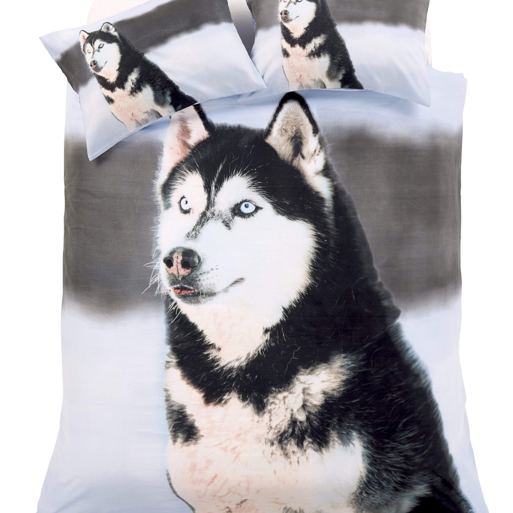 Huskey 3D Photo Panel Duvet Set Cotton-Rich Bedding OEKO-TEX Certified Quilt Cover with Pillowcases in Various Colours and Sizes by OLIVIA ROCCO