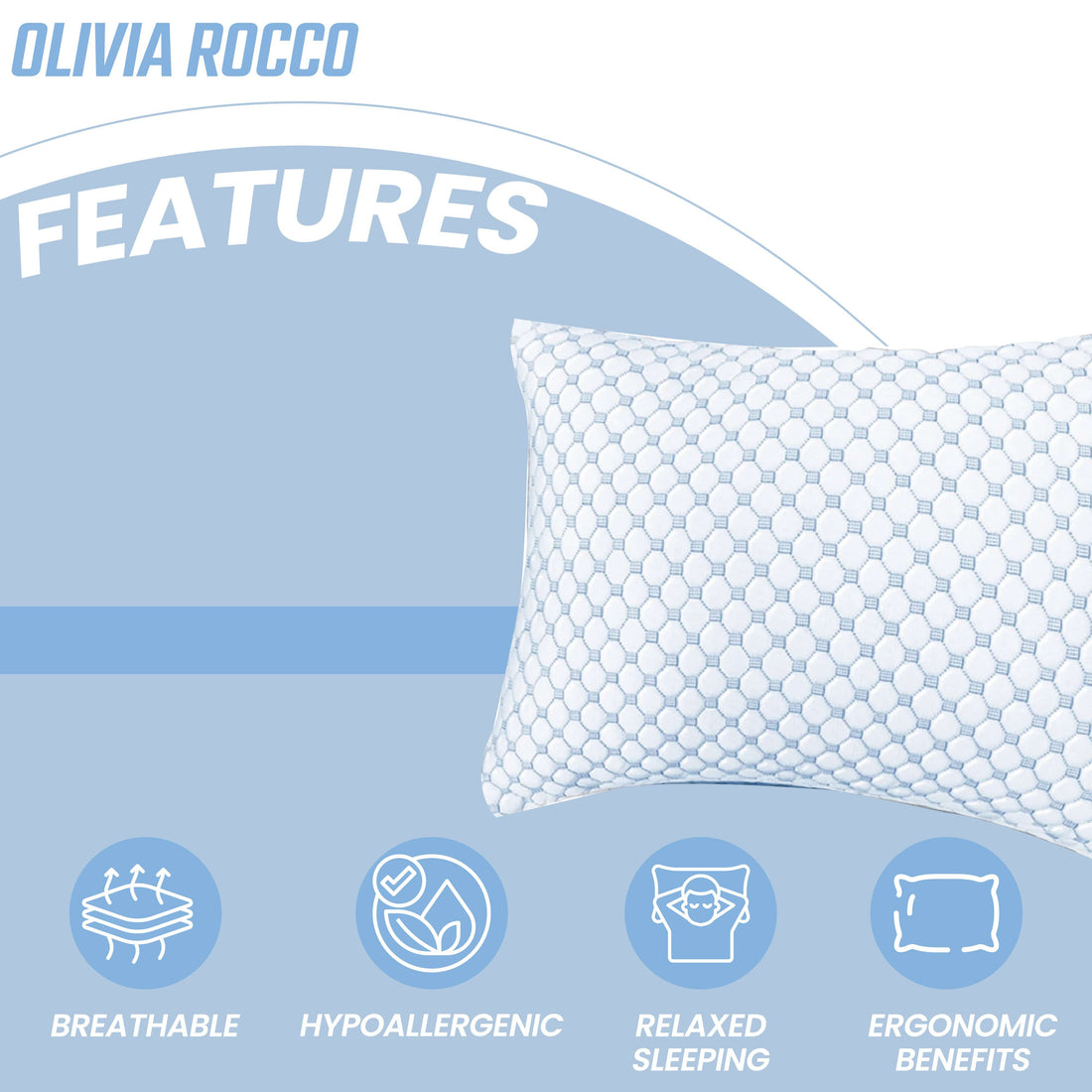 Ice Cool Unique Hypoallergenic Cooling Memory Foam Pillow for Nightlong Comfort and Breathable Sleep Support by OLIVIA ROCCO