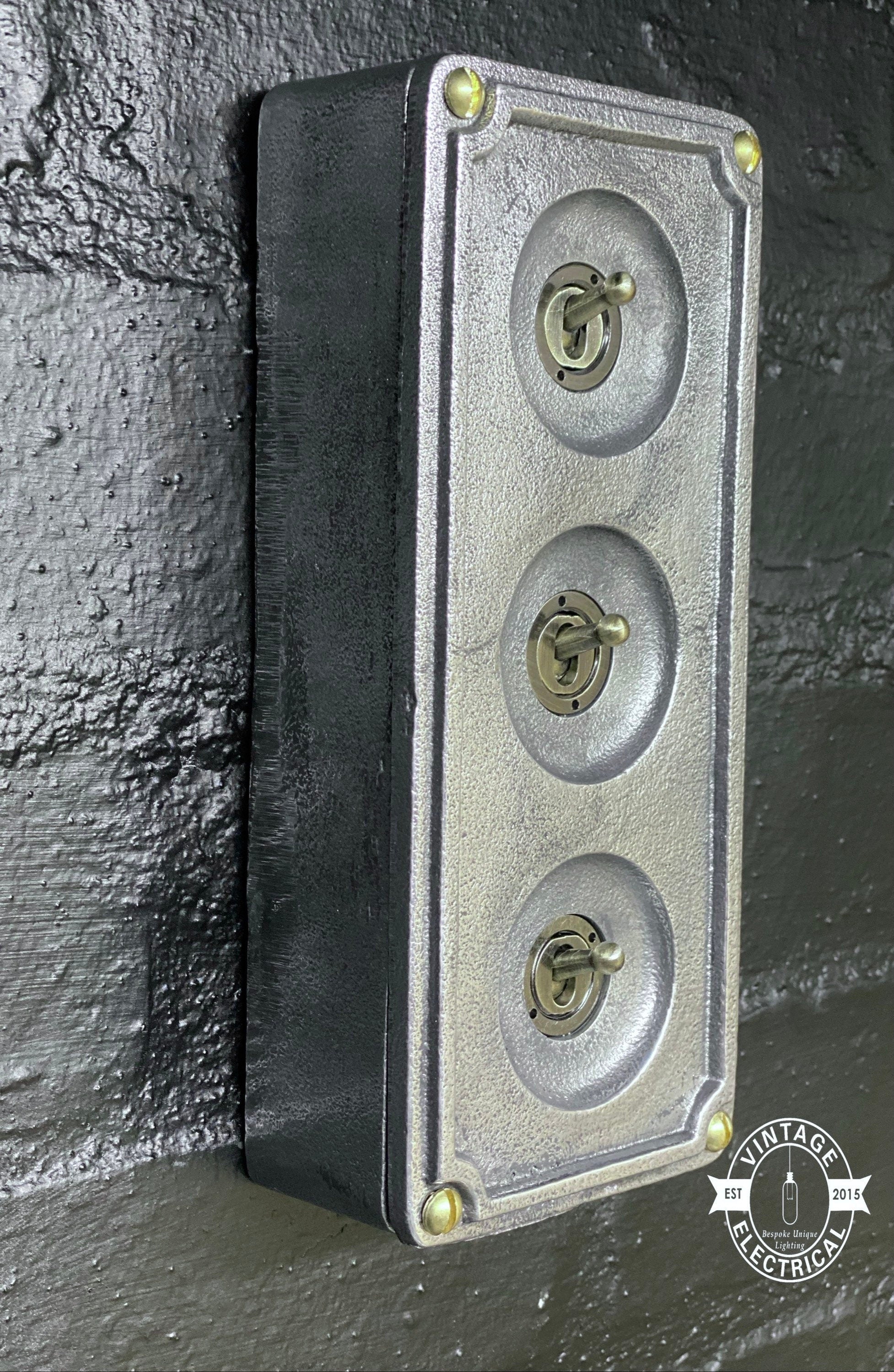 3 Gang 2 Way Solid Cast Metal Surface Mounting Conduit Light Switch Industrial - BS EN Approved Vintage 1950’s Britmac Style