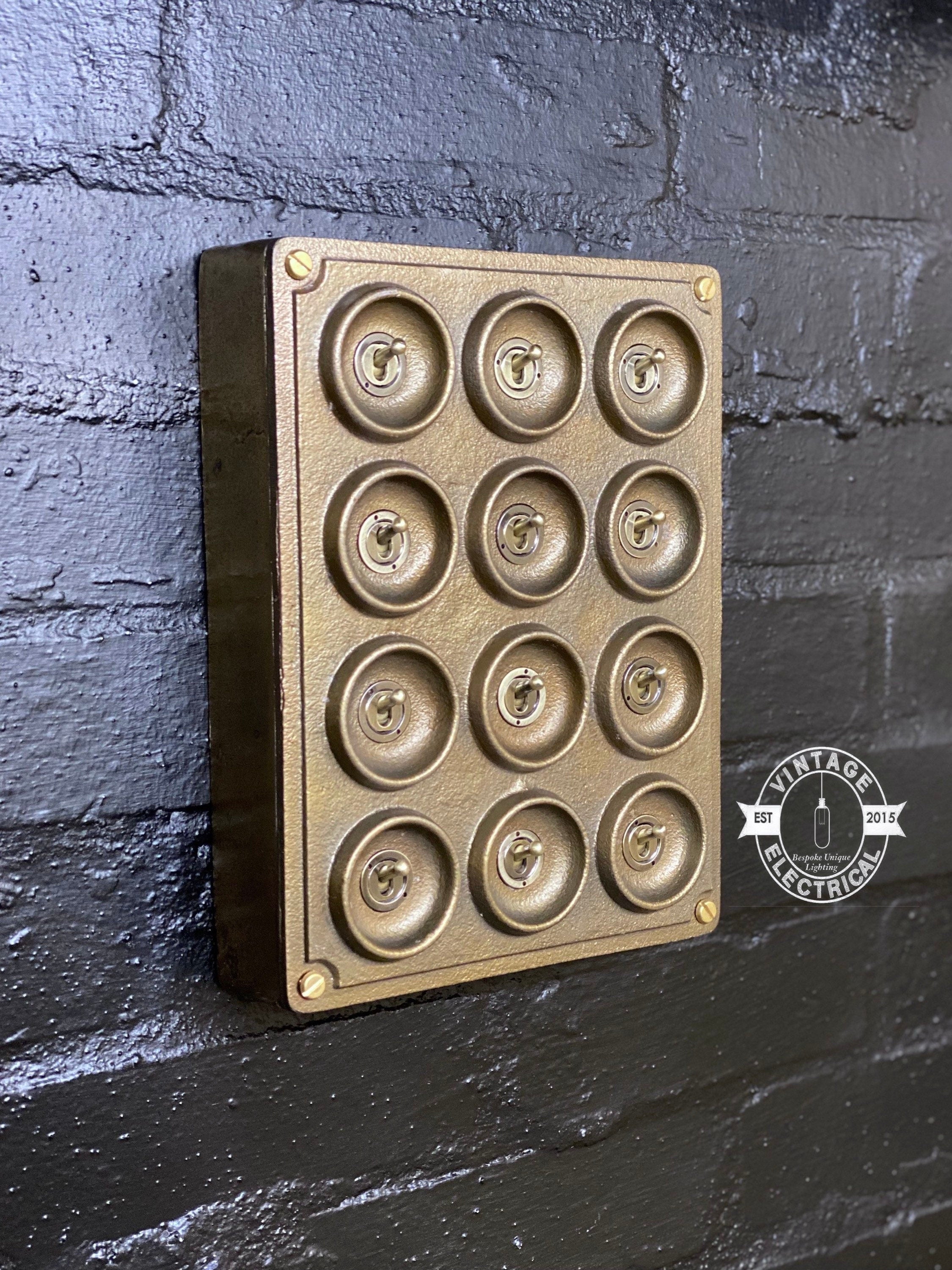 12 Gang 2 Way Bronze Solid Cast Metal Surface Mounting Conduit Light Switch Industrial - BS EN Approved Vintage Crabtree 1950’s Style