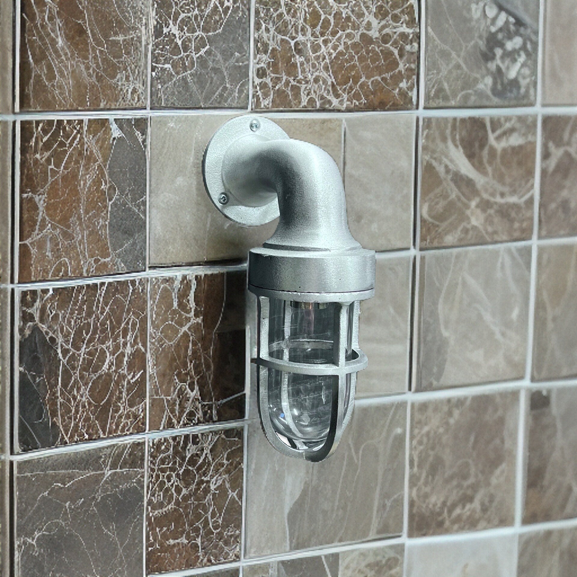 Shingham ~ Bulkhead Outdoor & Garden Wall Light | Cast Raw Pewter | 8 Inch