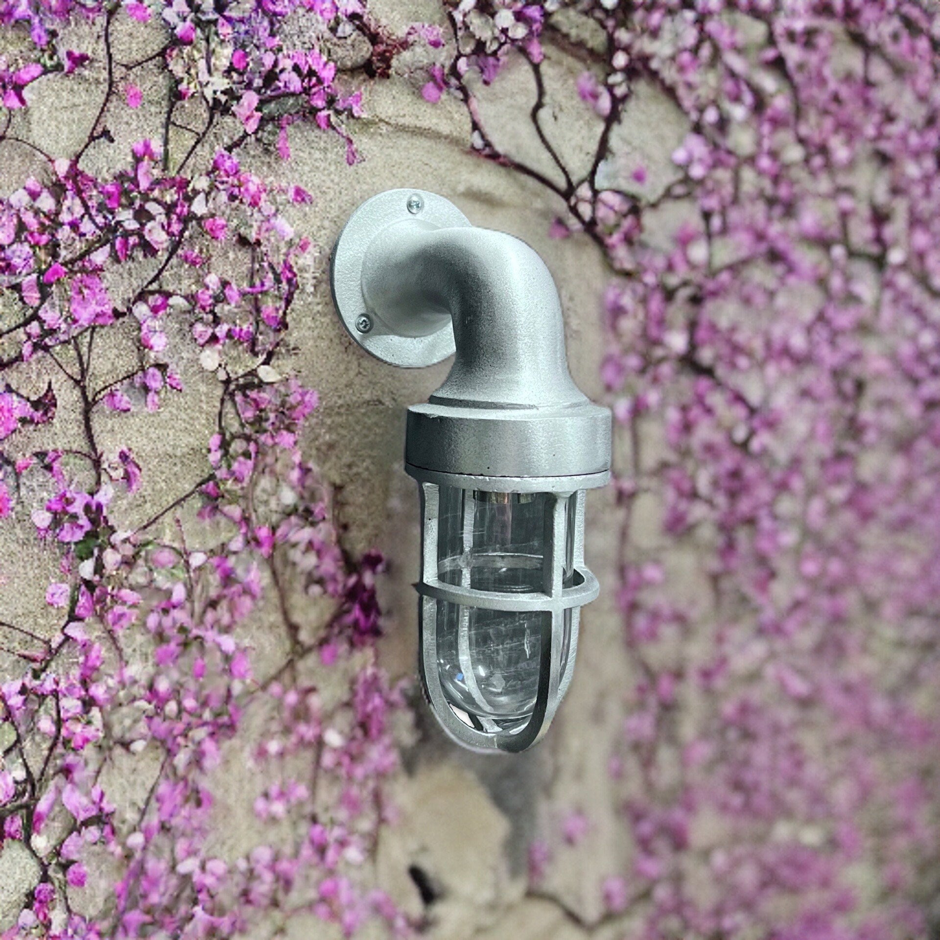 Shingham ~ Bulkhead Outdoor & Garden Wall Light | Cast Raw Pewter | 8 Inch