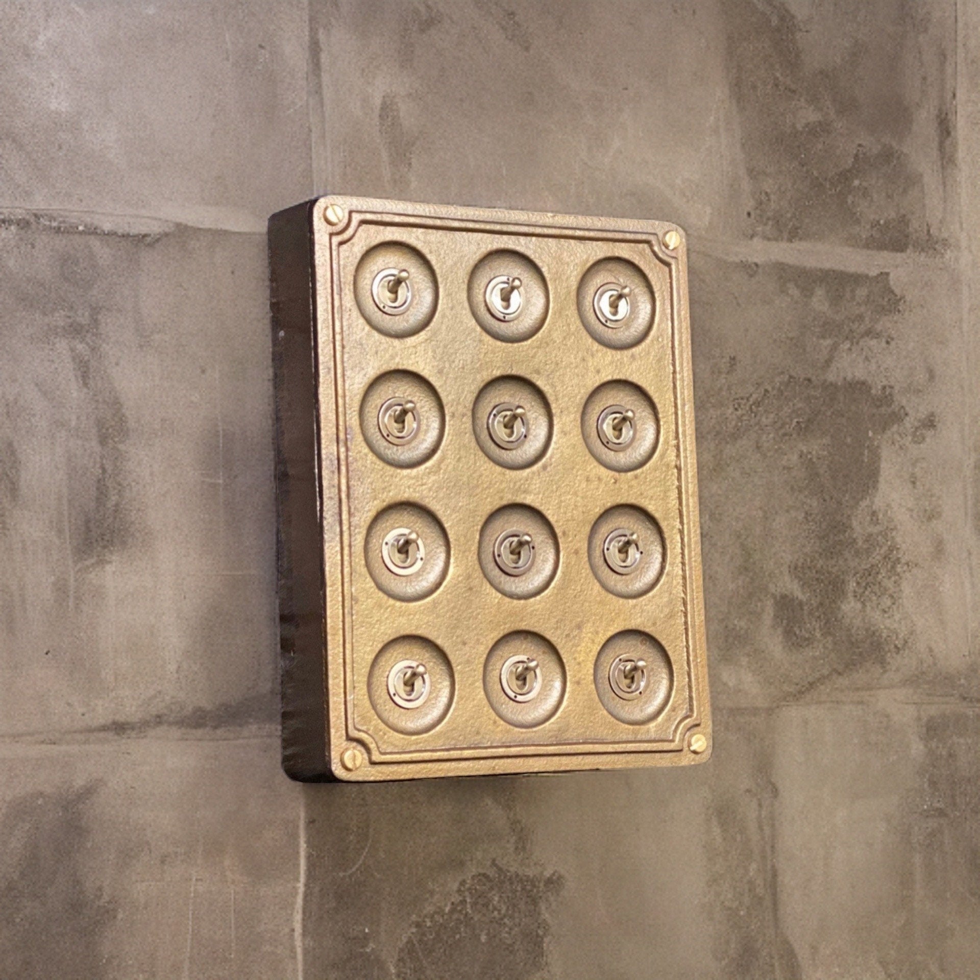 12 Gang 2 Way Bronze Solid Cast Metal Surface Mounting Conduit Light Switch Industrial - BS EN Approved Vintage Crabtree 1950