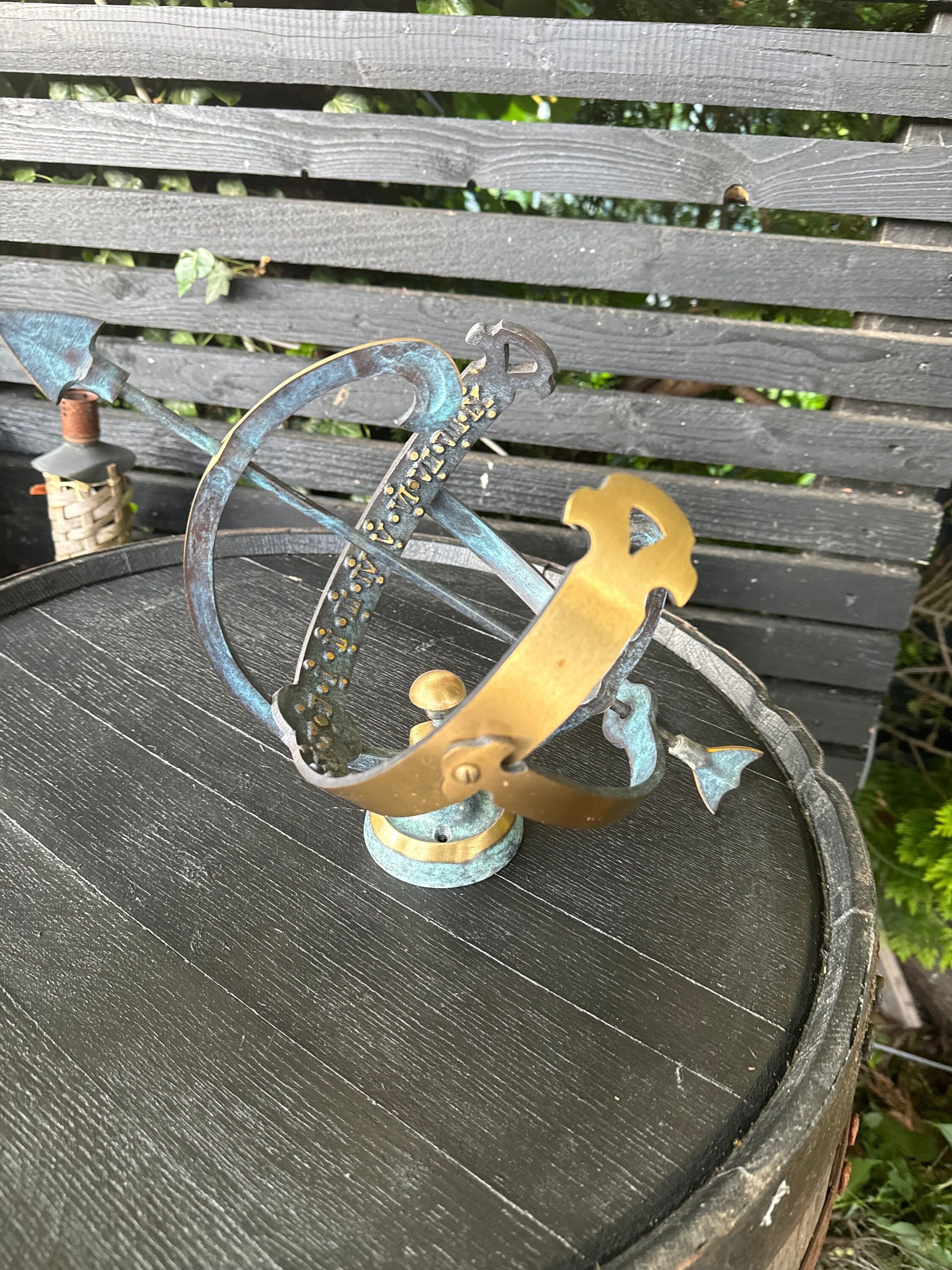 Armillary Small Sphere Sundial Solid Brass and Verdigris Patina Bronze Sculpture Sun Dial Watch Clock ~ Maxlume