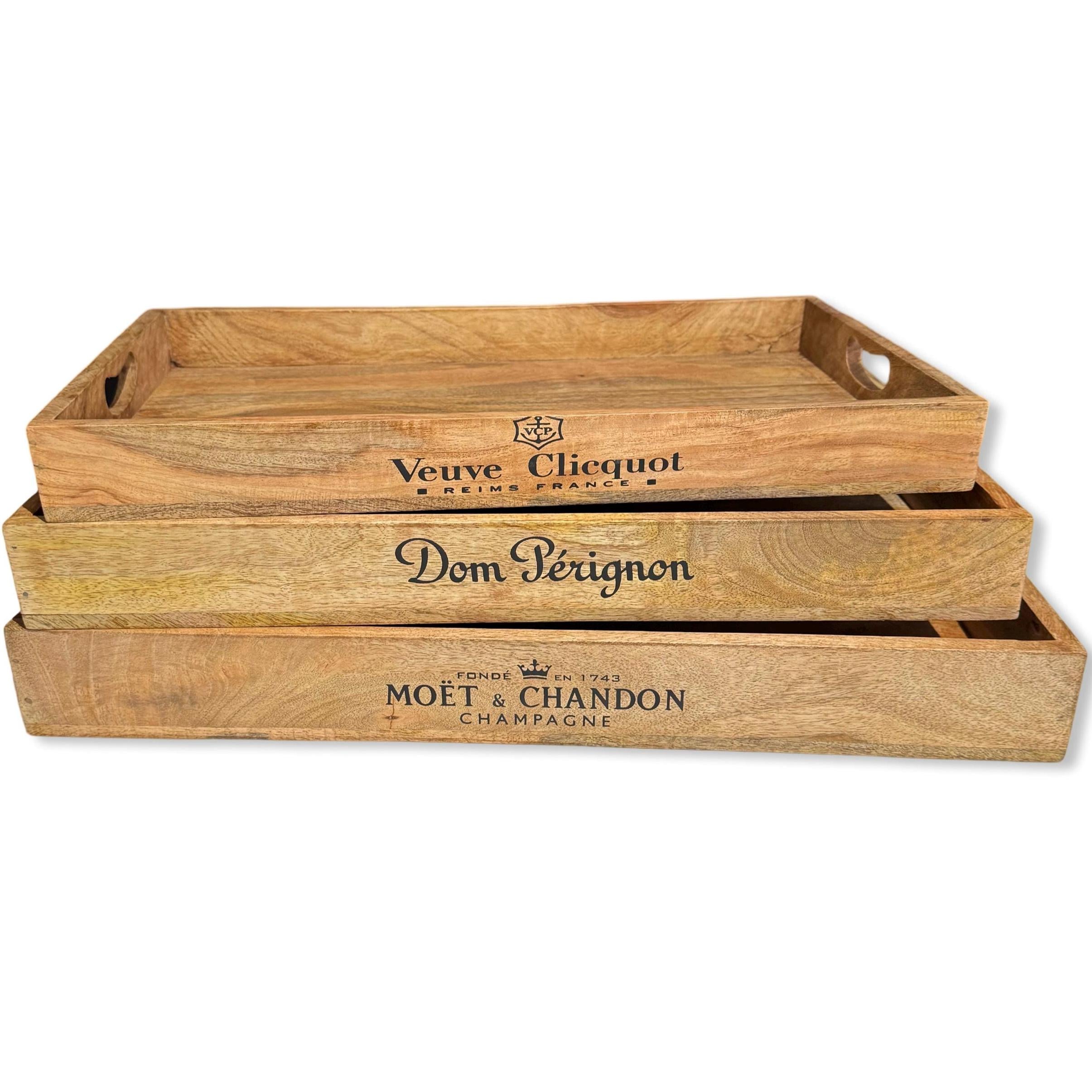 Moët & Chandon Wooden Serving Trays Champagne Butlers Crates Storage Boxes Natural Finish