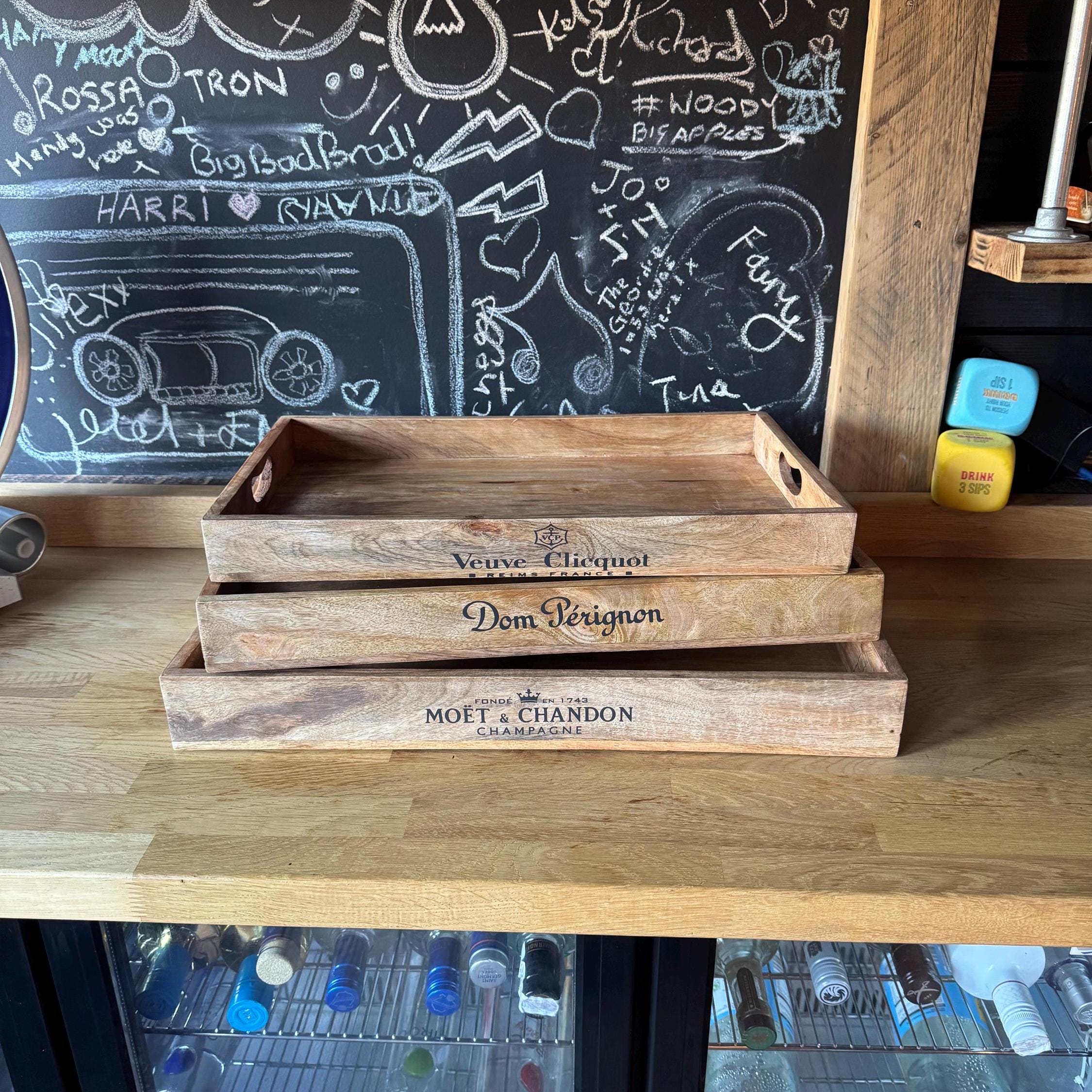 Moët & Chandon Wooden Serving Trays Champagne Butlers Crates Storage Boxes Natural Finish