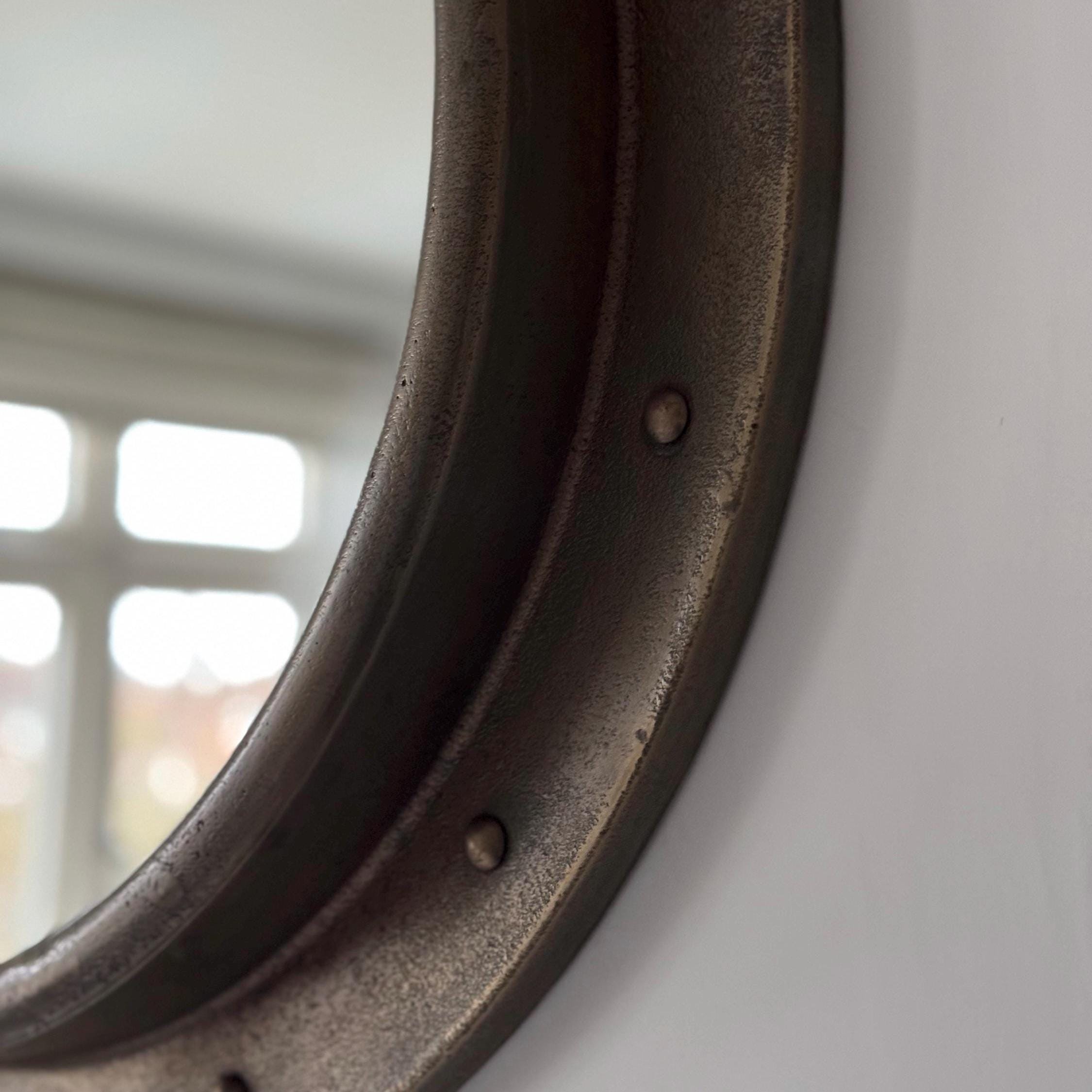 Oversized XL Antique Brass Mirror Solid Cast Nautical Industrial US Navy Deck Yacht Master ~ 61cm