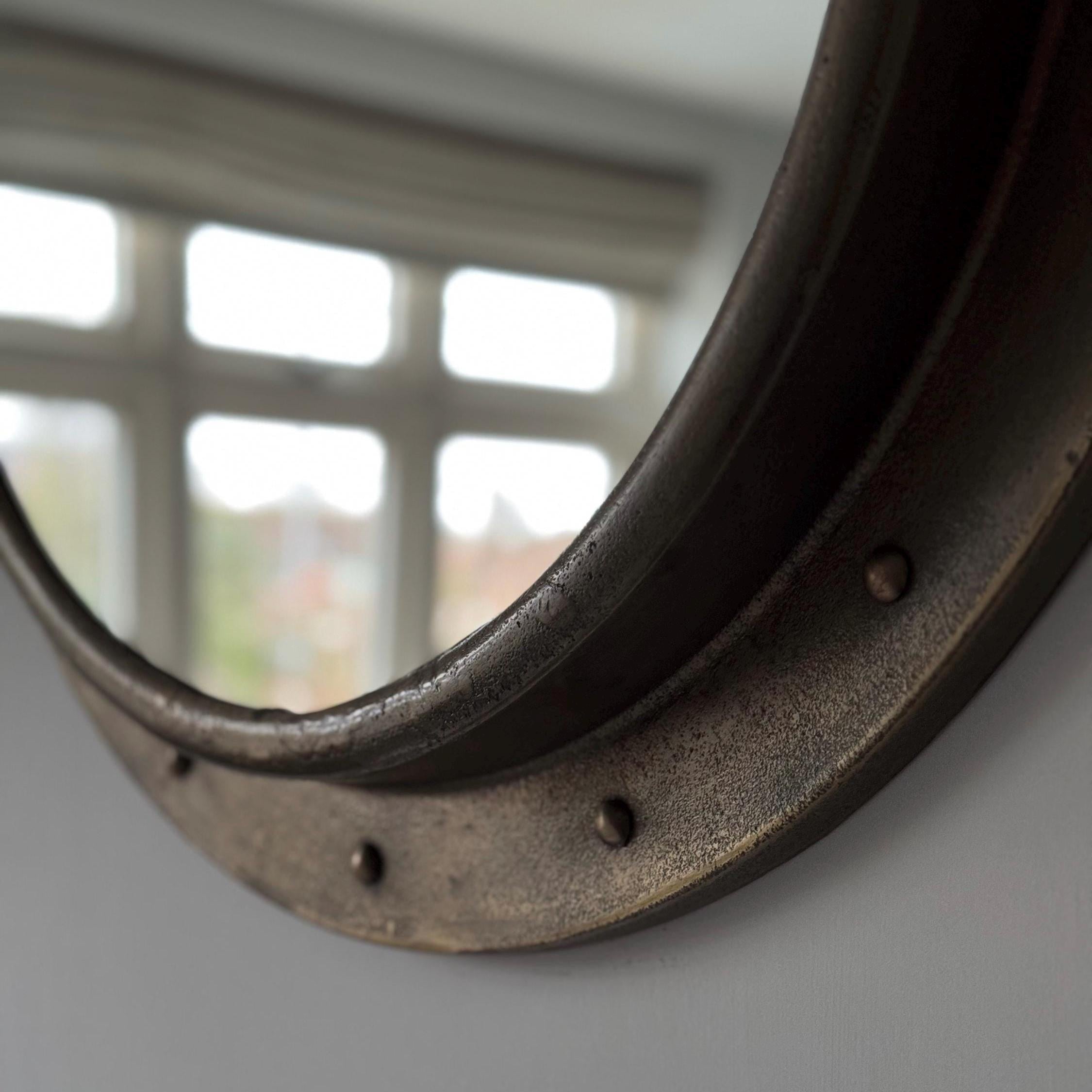 Oversized XL Antique Brass Mirror Solid Cast Nautical Industrial US Navy Deck Yacht Master ~ 61cm