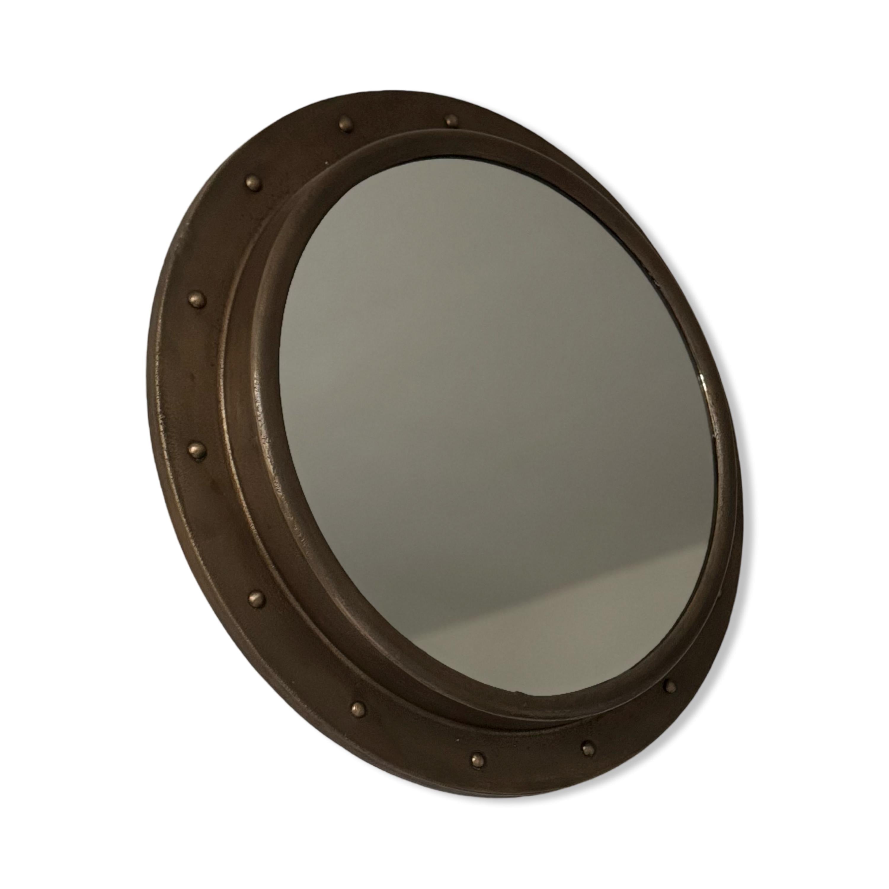 Oversized XL Antique Brass Mirror Solid Cast Nautical Industrial US Navy Deck Yacht Master ~ 61cm