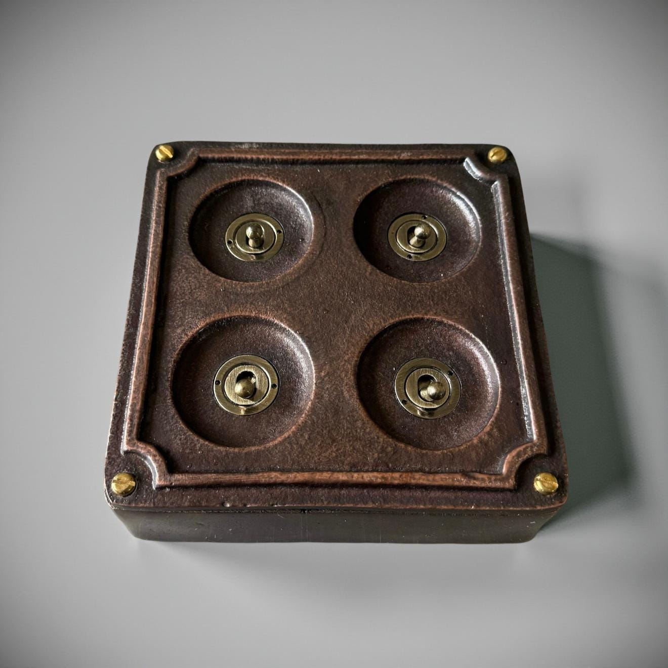 4 Gang 2 Way Solid Antique Copper Metal Surface Mounting Conduit Light Switch Industrial - BS EN Approved