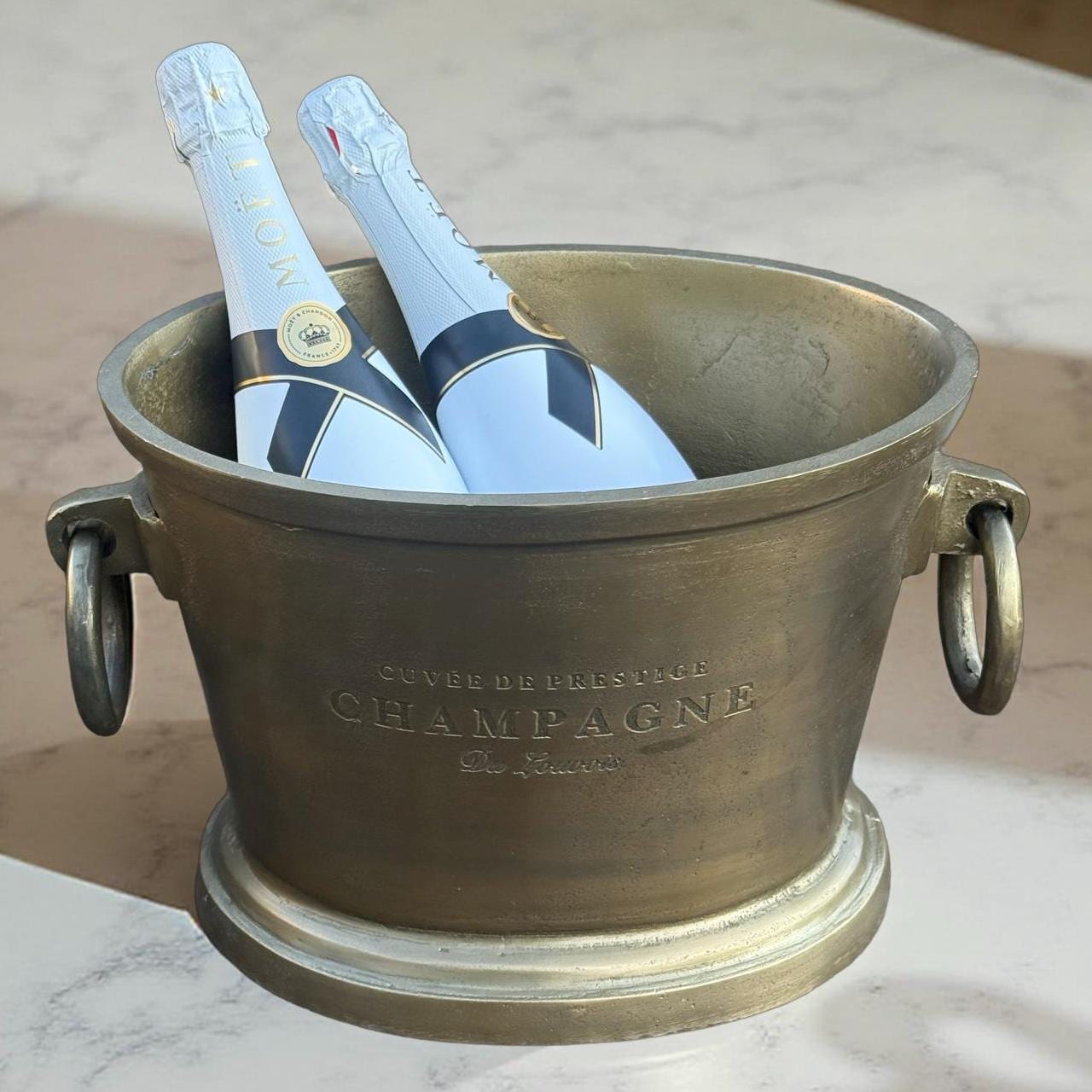 Antique Brass Great Gatsby ~ Solid Cast Engraved Champagne Ice Bucket | Wine Cooler
