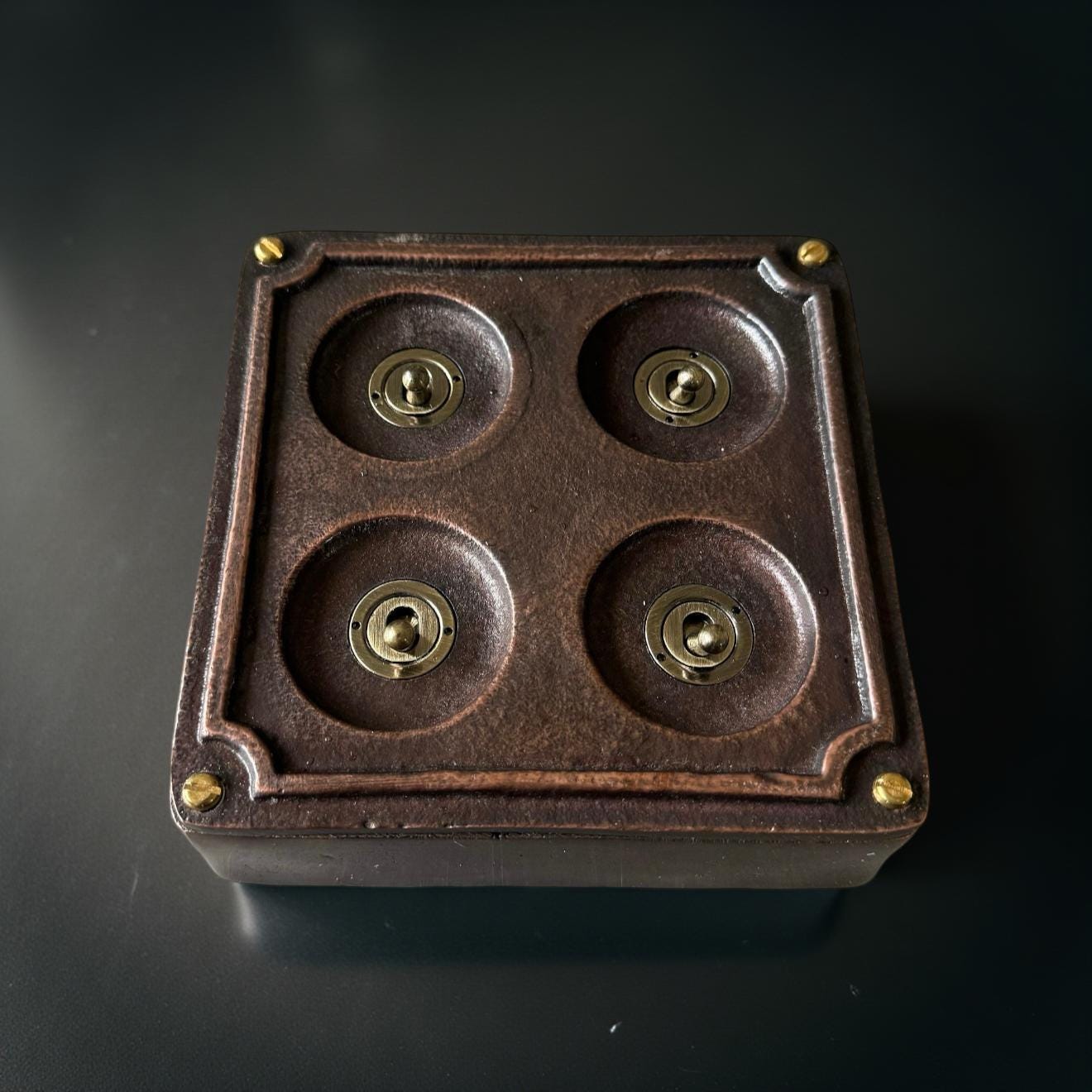 4 Gang 2 Way Solid Antique Copper Metal Surface Mounting Conduit Light Switch Industrial - BS EN Approved