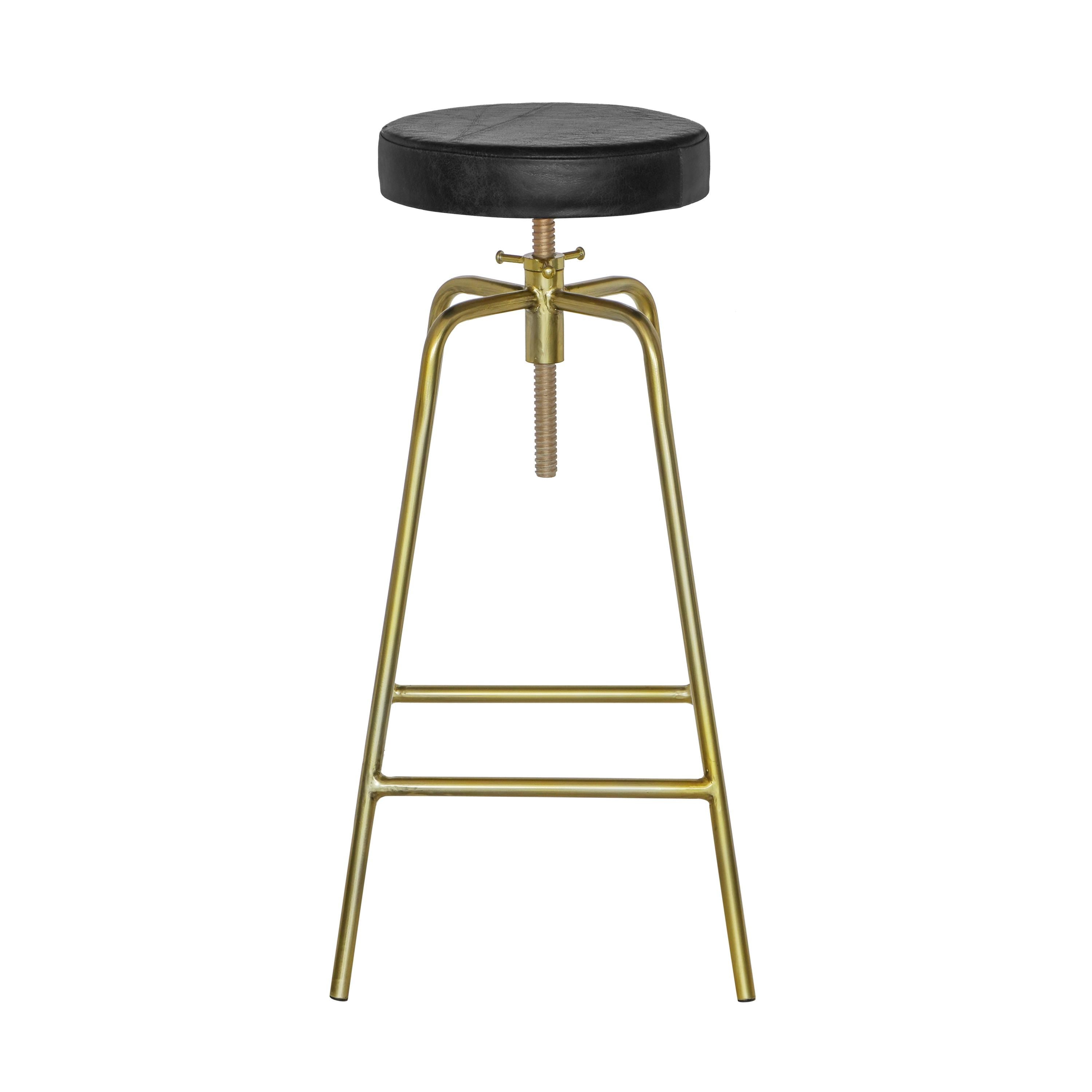 Patinated Brass Industrial Leather Bar Stool | Vintage Style | Solid Cast Metal | Floor Standing