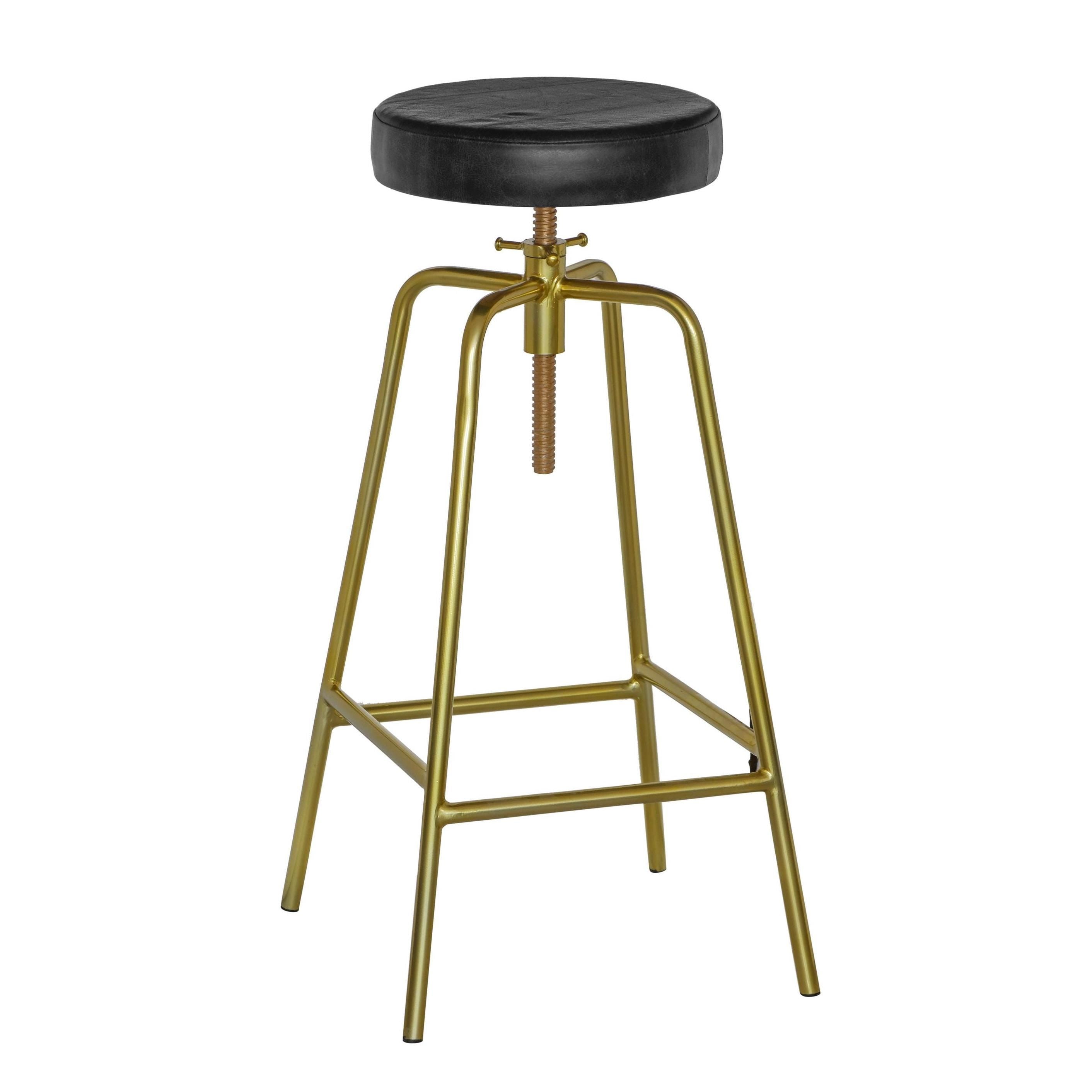 Patinated Brass Industrial Leather Bar Stool | Vintage Style | Solid Cast Metal | Floor Standing