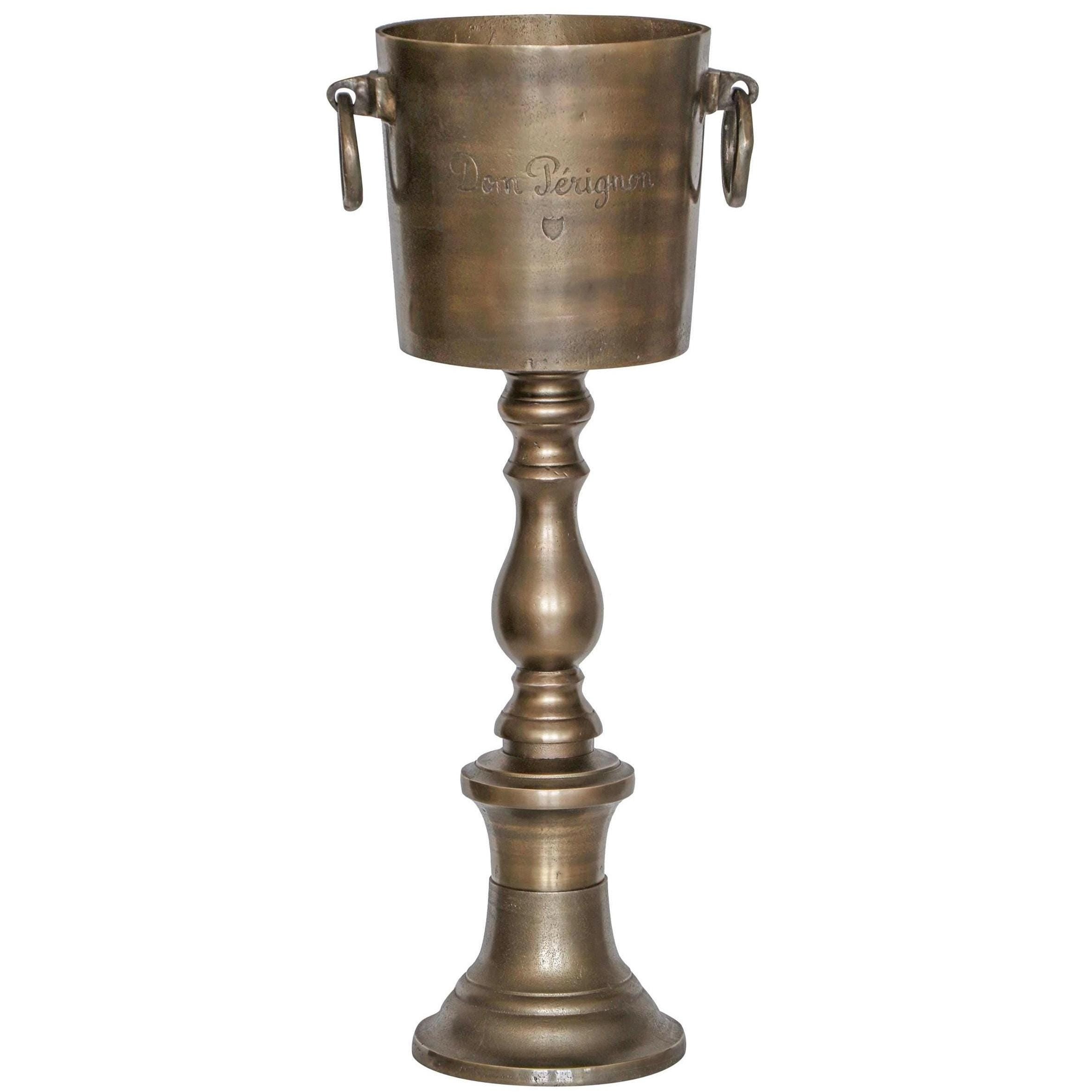 Dom Perignon Antique Brass ~ Solid Cast Engraved Champagne Floor Standing Ice Bucket | Wine Cooler