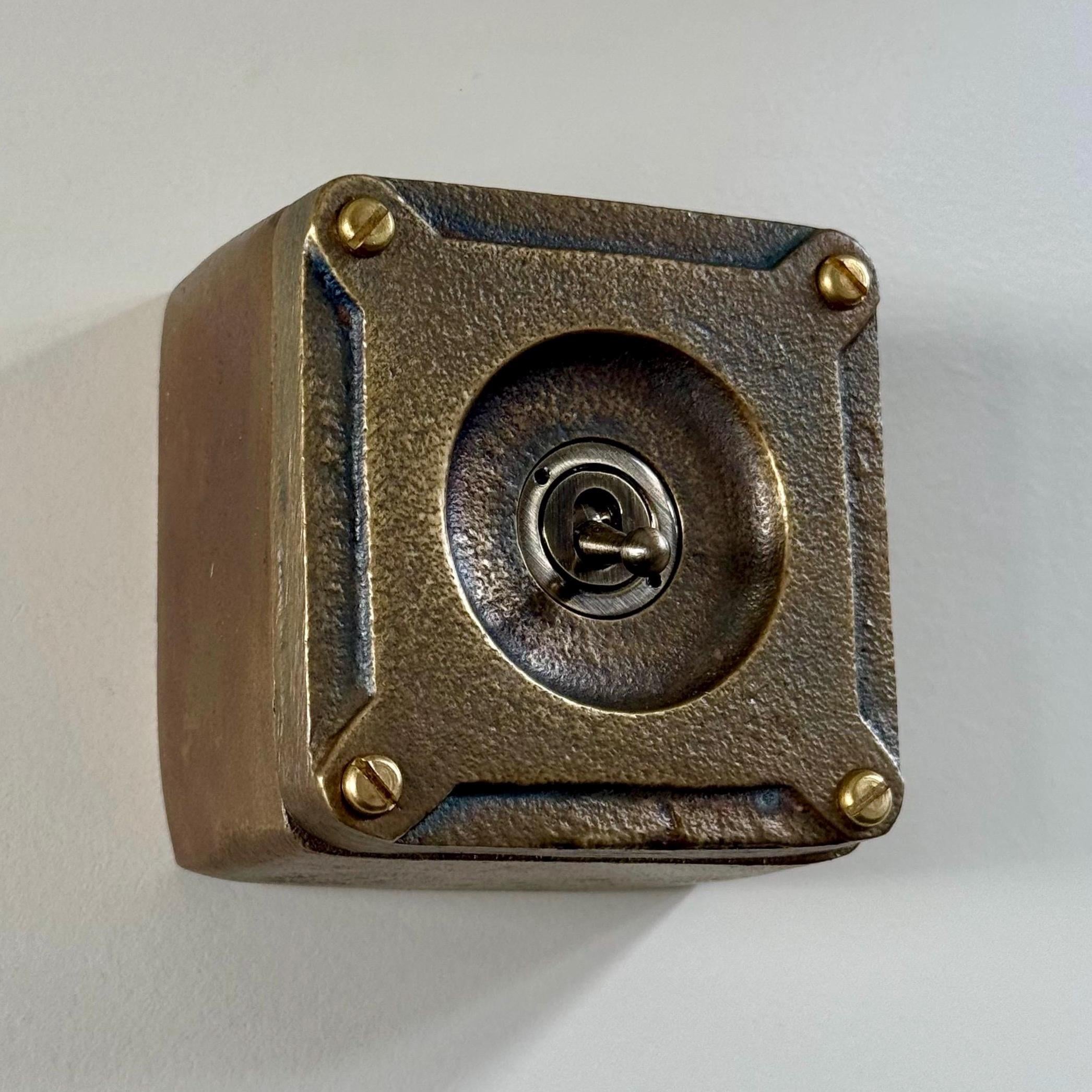 Single Gang Bronze Solid Cast Metal Surface Mounting Light Switch Industrial 2 Way - BS EN Approved Vintage Britmac Style
