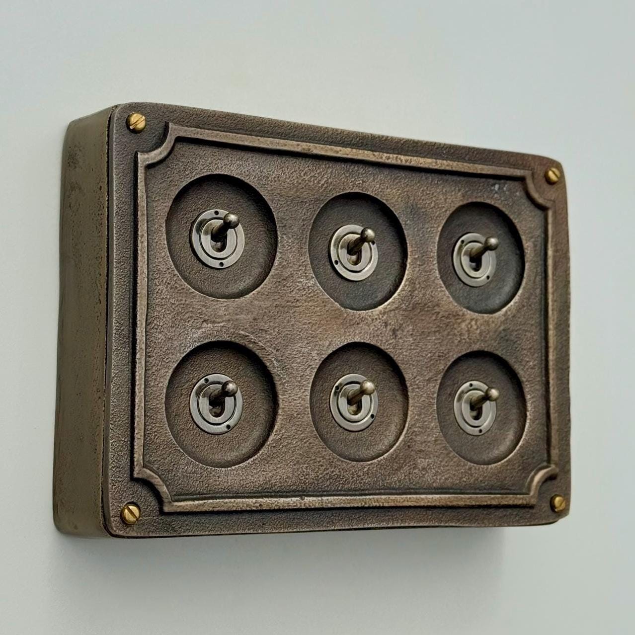 6 Gang 2 Way Bronze Solid Cast Metal Surface Mounting Conduit Light Switch Industrial - Vintage Britmac Style
