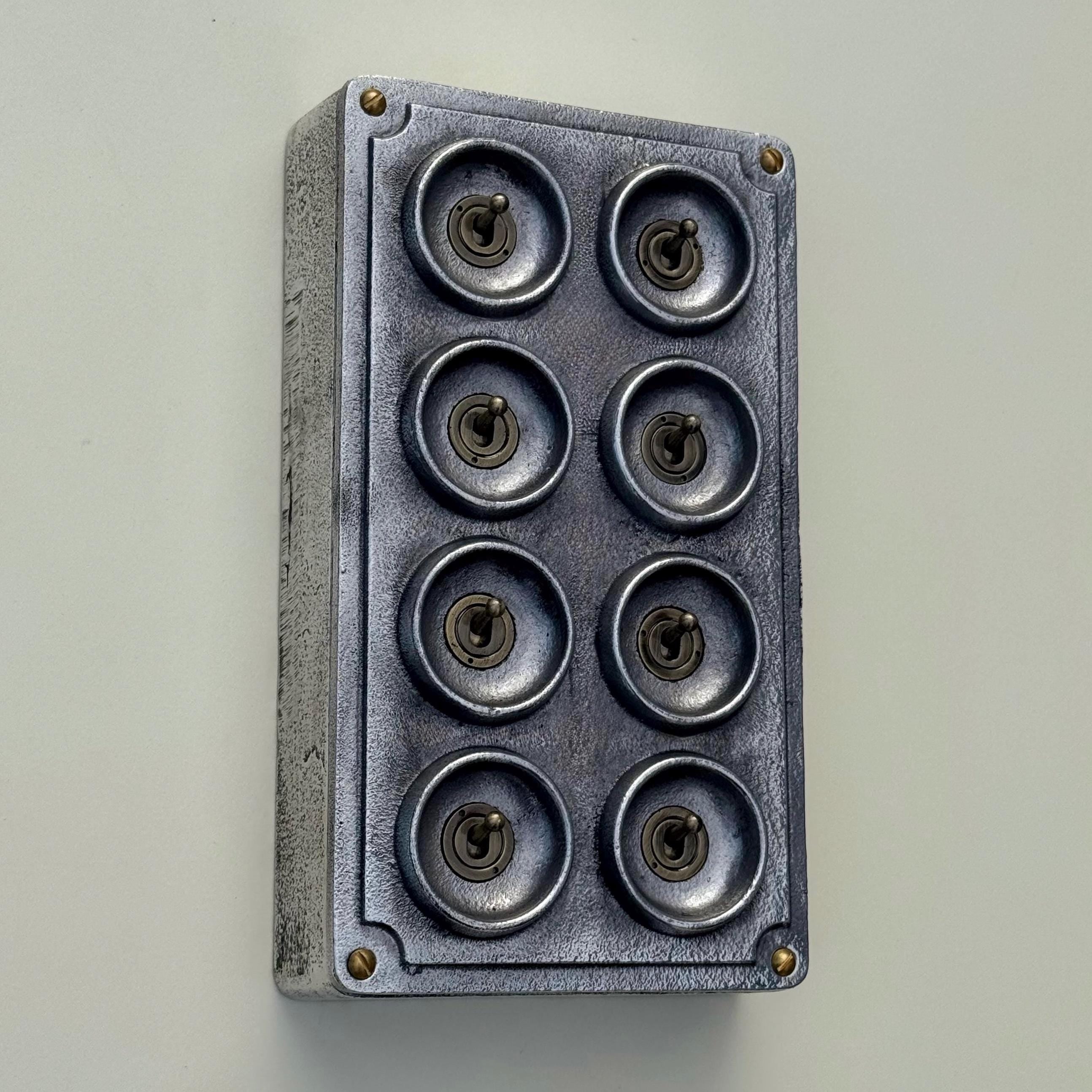 8 Gang 2 Way Solid Cast Metal Conduit Light Switch Industrial - Vintage Crabtree Style