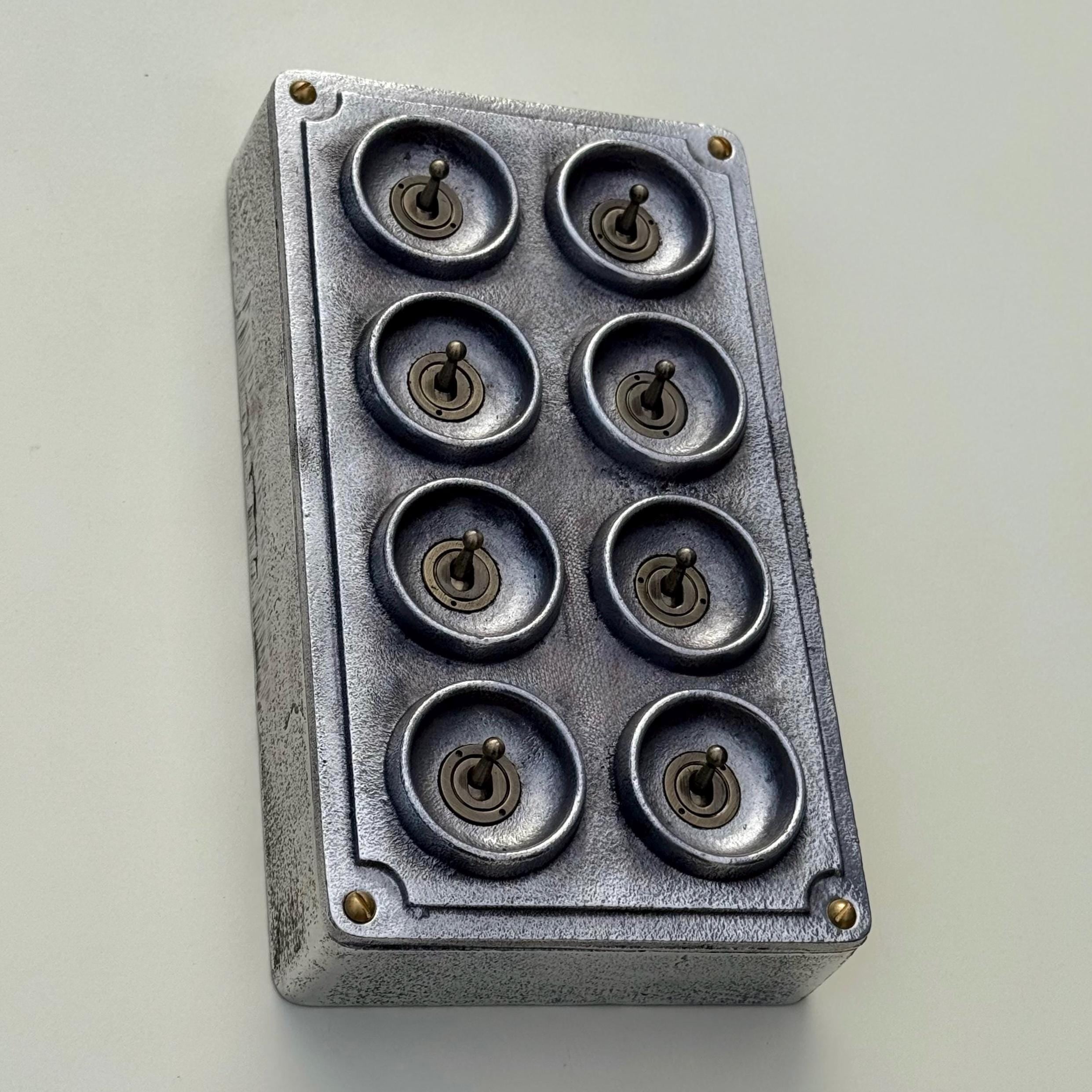 8 Gang 2 Way Solid Cast Metal Conduit Light Switch Industrial - Vintage Crabtree Style