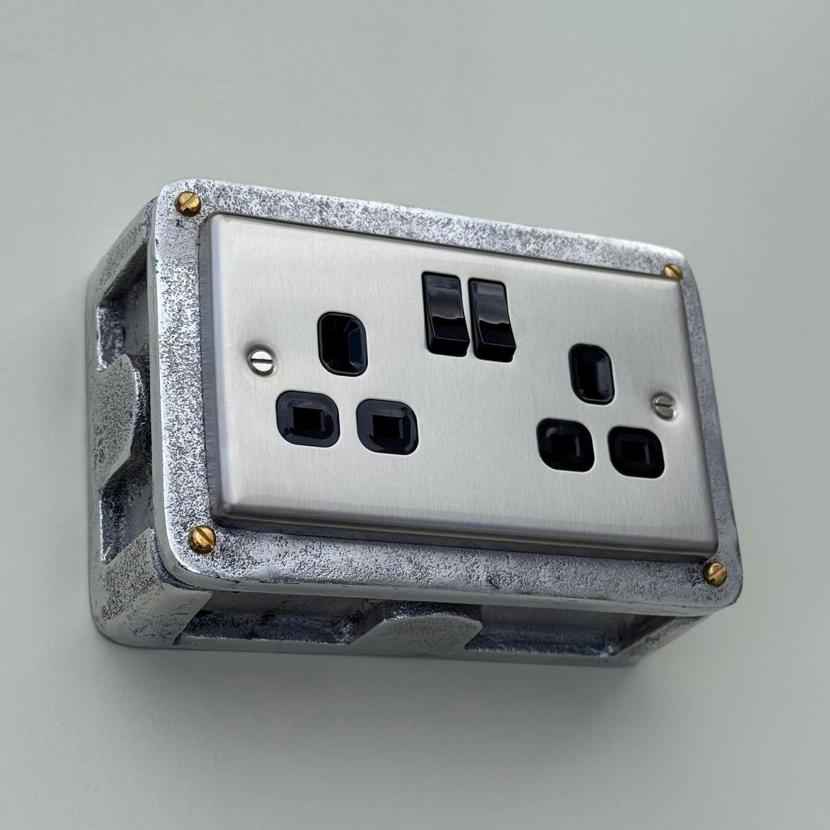 Il Power Socket Brushed Steel Double Switched 13A Power Socket 230V 2 Gang 2G Socket C ...