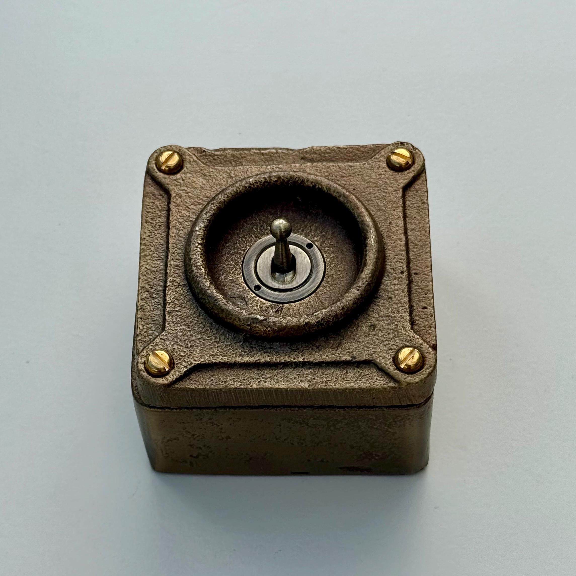 Single Gang Antique Brass Solid Conduit Toggle Light Switch - Industrial Vintage Crabtree