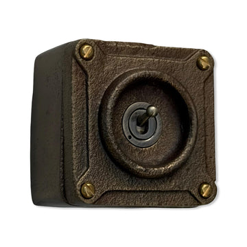 Single Gang Antique Brass Solid Conduit Toggle Light Switch - Industrial Vintage Crabtree