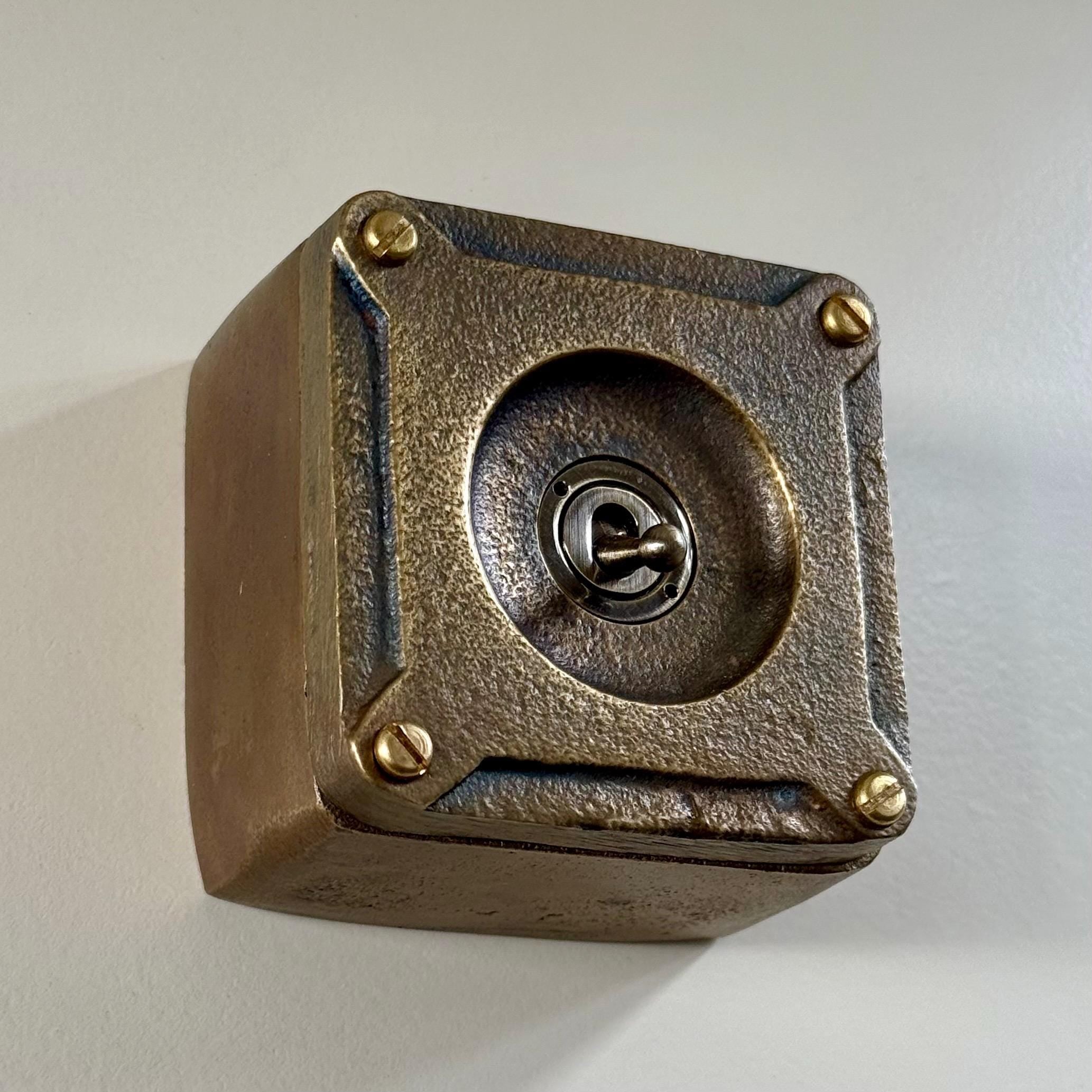 Single Gang Bronze Solid Cast Metal Surface Mounting Light Switch Industrial 2 Way - BS EN Approved Vintage Britmac Style