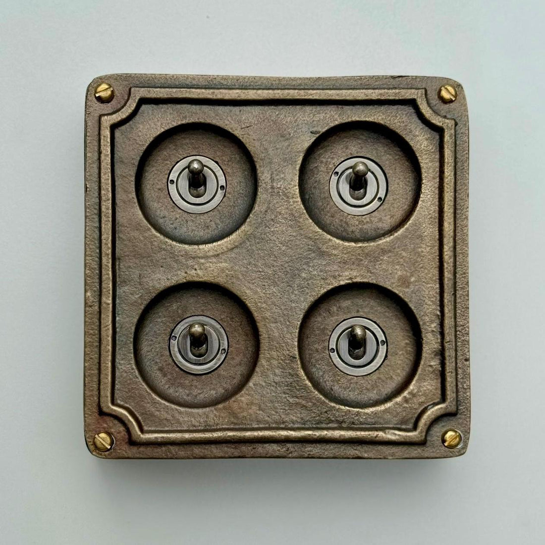 4 Gang 2 Way Solid Antique Brass Bronze Metal Surface Mounting Conduit Light Switch Industrial - Vintage Britmac Style