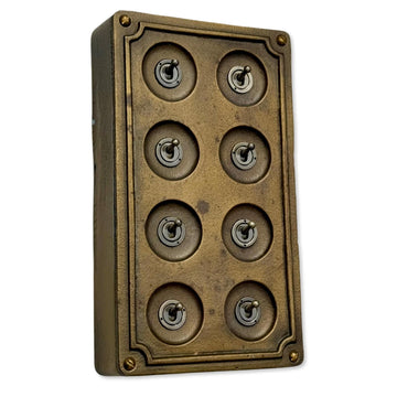8 Gang 2 Way Bronze Solid Cast Metal Conduit Light Switch Industrial - Vintage Crabtree
