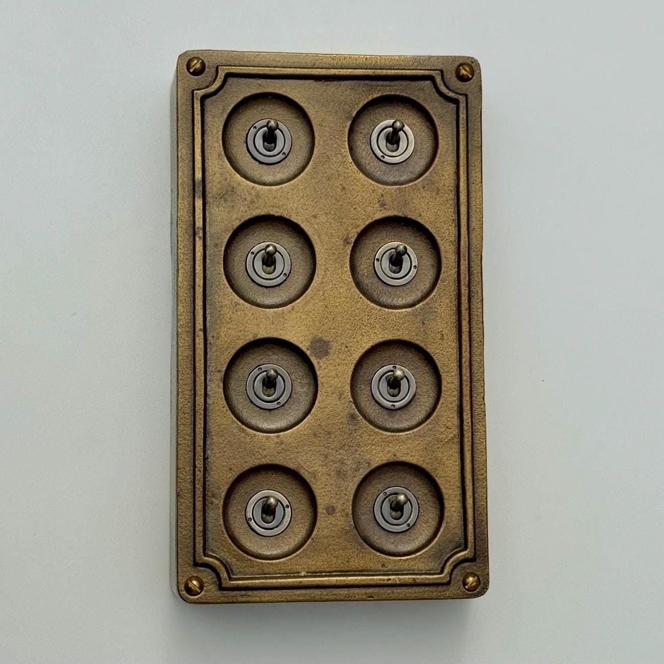 8 Gang 2 Way Bronze Solid Cast Metal Conduit Light Switch Industrial - Vintage Crabtree