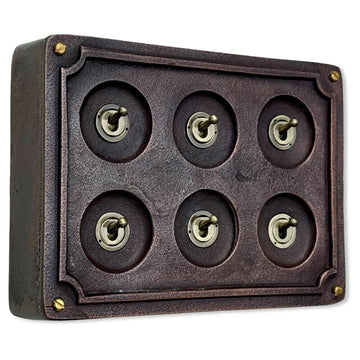 6 Gang 2 Way Antique Copper Solid Cast Metal Conduit Light Switch Industrial - BS EN Vintage Crabtree 1950’s Style