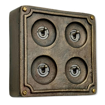4 Gang 2 Way Solid Antique Brass Bronze Metal Surface Mounting Conduit Light Switch Industrial - Vintage Britmac Style