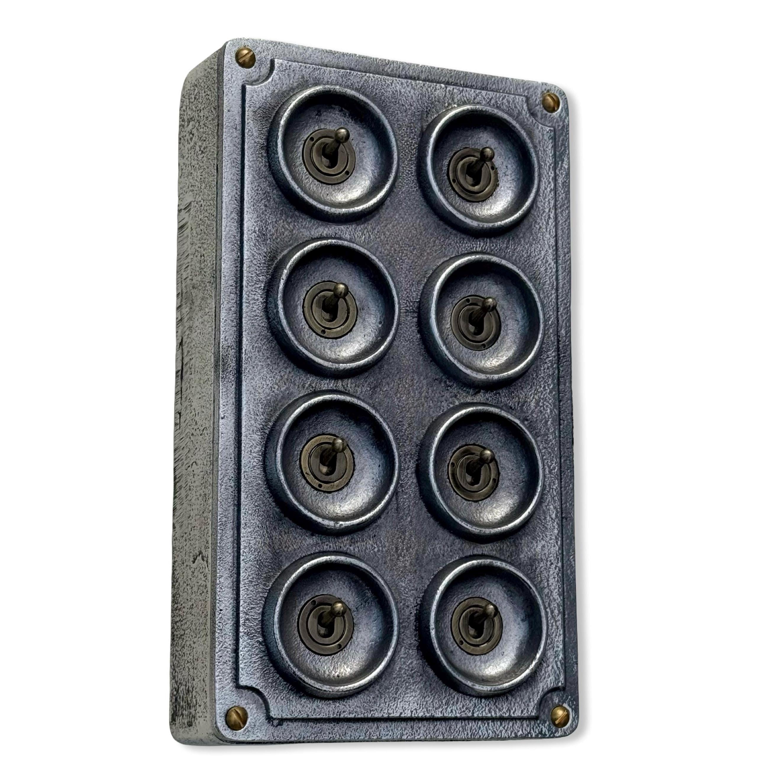 8 Gang 2 Way Solid Cast Metal Conduit Light Switch Industrial - Vintage Crabtree Style