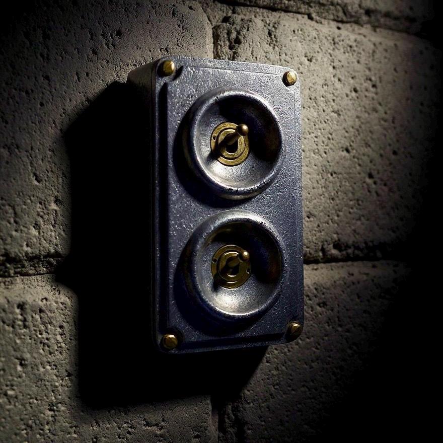 Double 2 Gang Solid Cast Metal Conduit Light Switch Industrial 2 Way - Vintage Crabtree Style