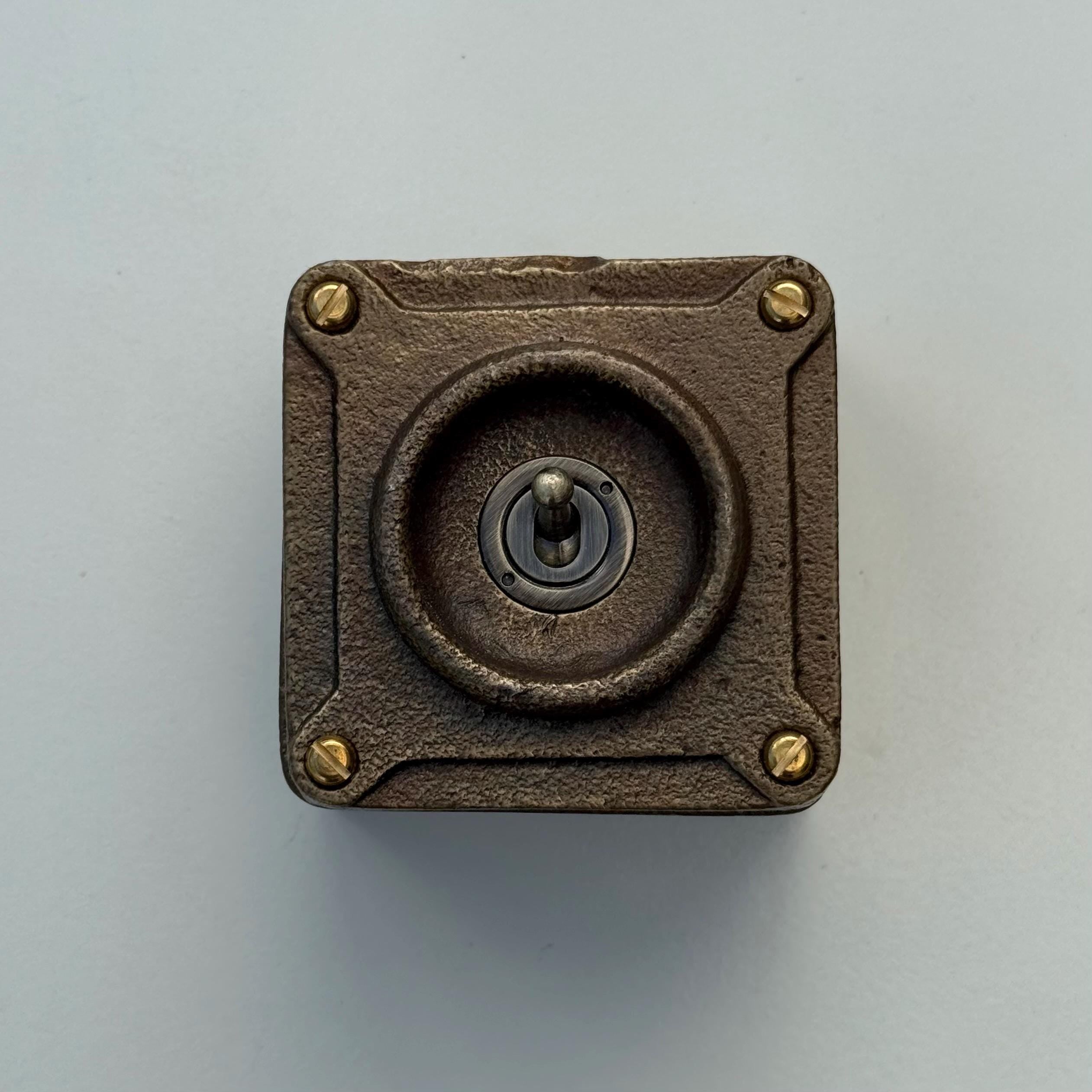 Single Gang Antique Brass Solid Conduit Toggle Light Switch - Industrial Vintage Crabtree