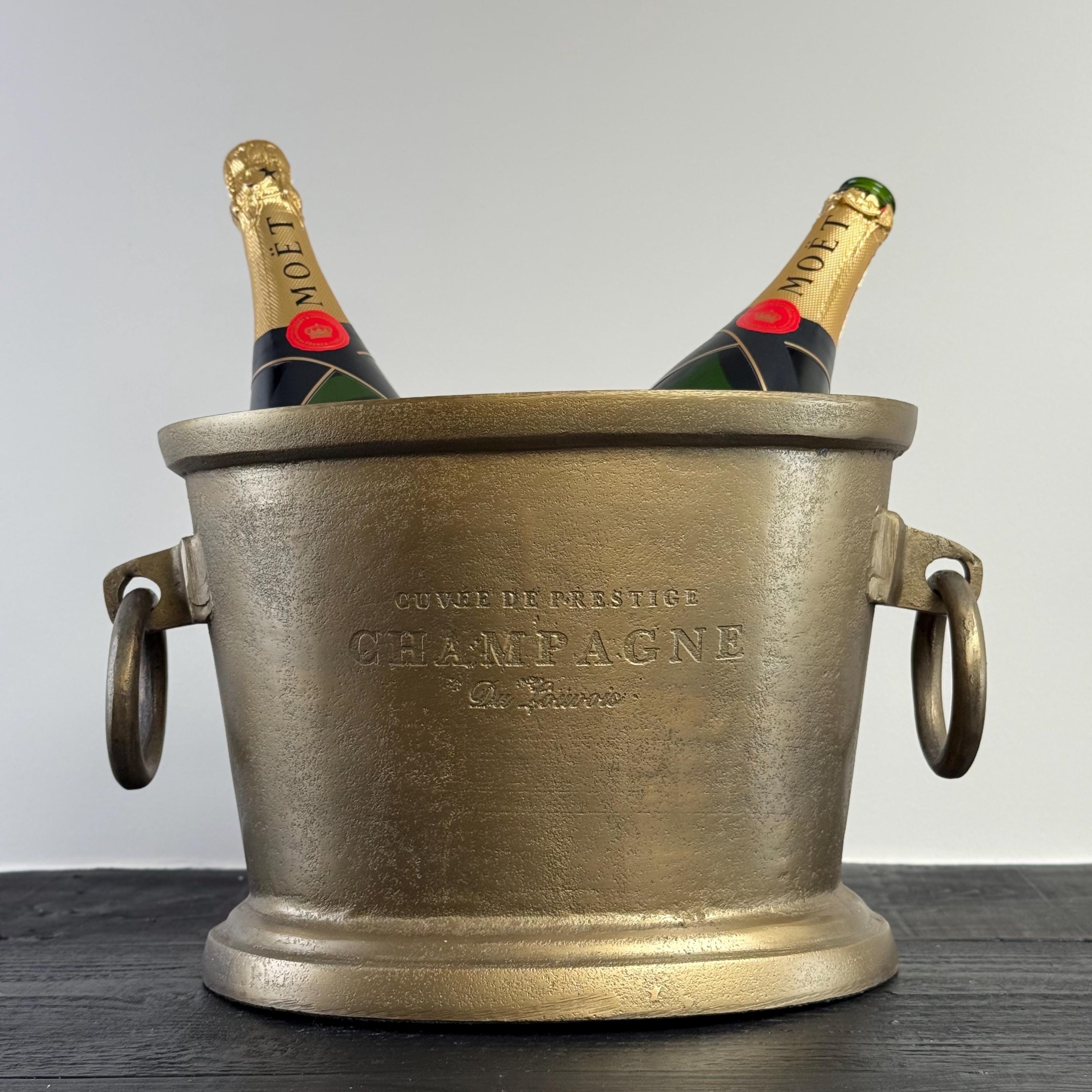 Antique Brass Great Gatsby ~ Solid Cast Engraved Champagne Ice Bucket | Wine Cooler