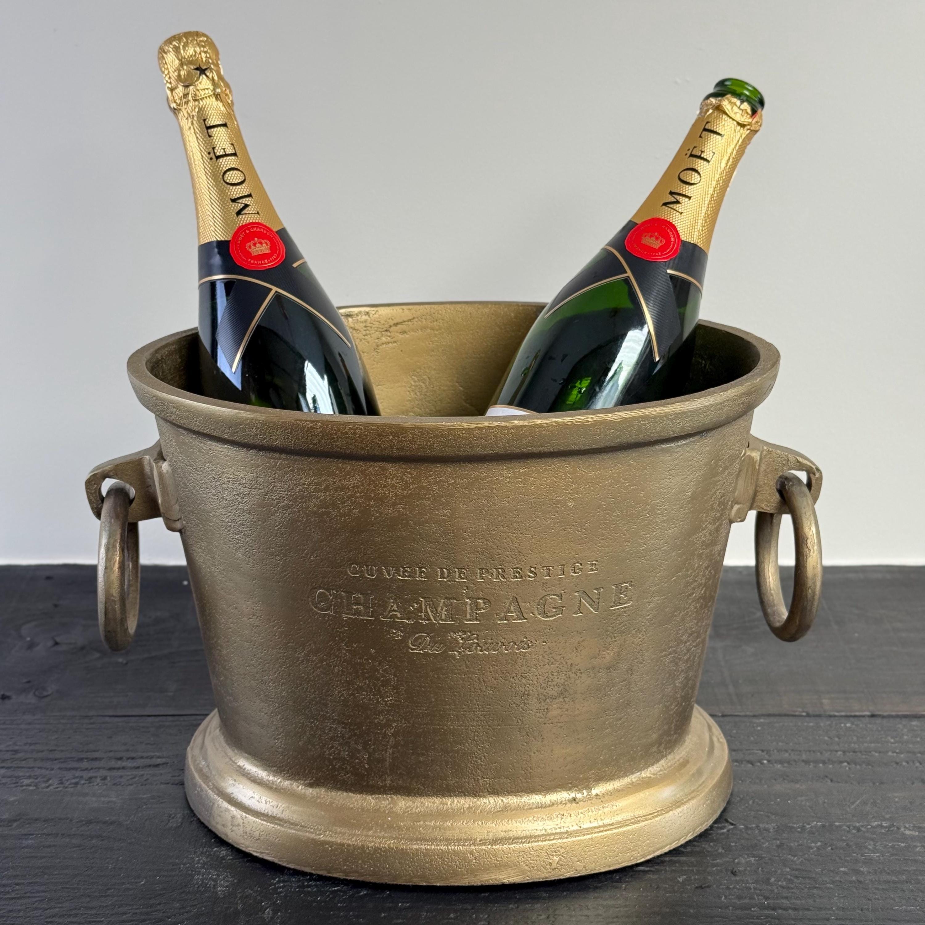 Antique Brass Great Gatsby ~ Solid Cast Engraved Champagne Ice Bucket | Wine Cooler