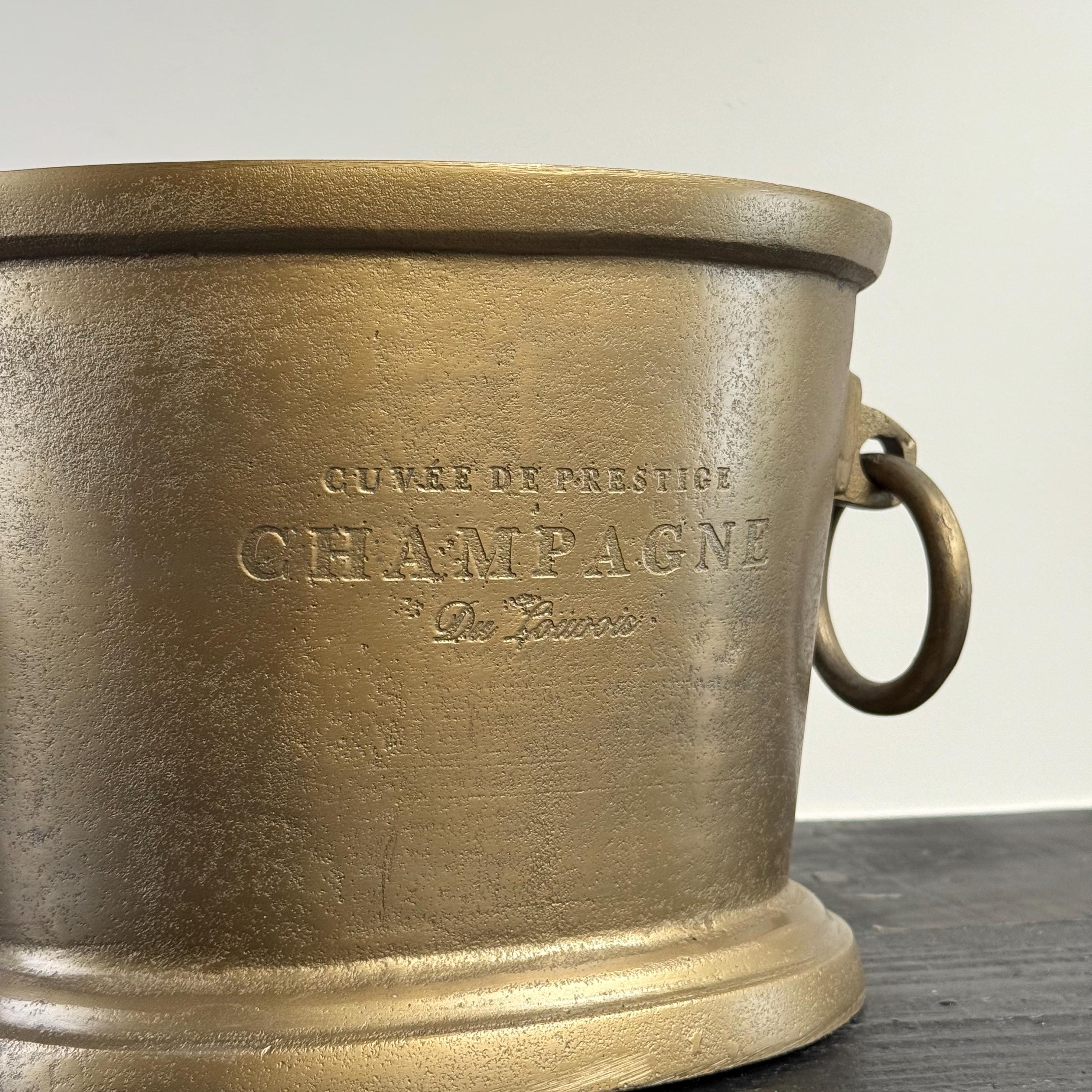 Antique Brass Great Gatsby ~ Solid Cast Engraved Champagne Ice Bucket | Wine Cooler