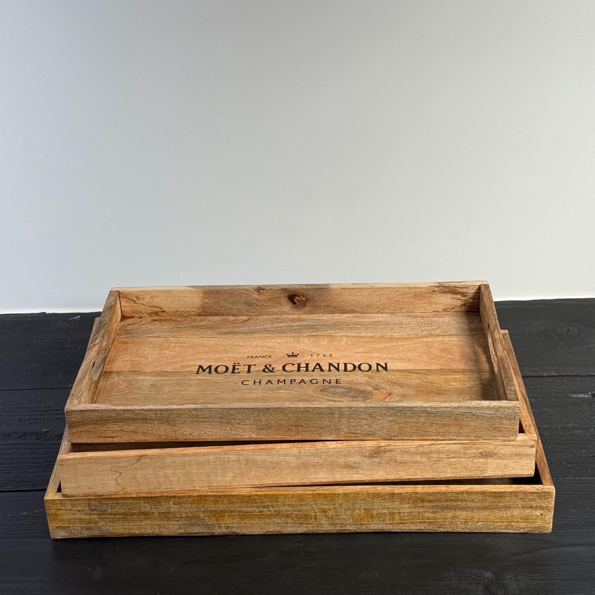 Wooden Serving Trays Moët & Chandon Champagne Butlers Crates Storage Boxes Natural Finish