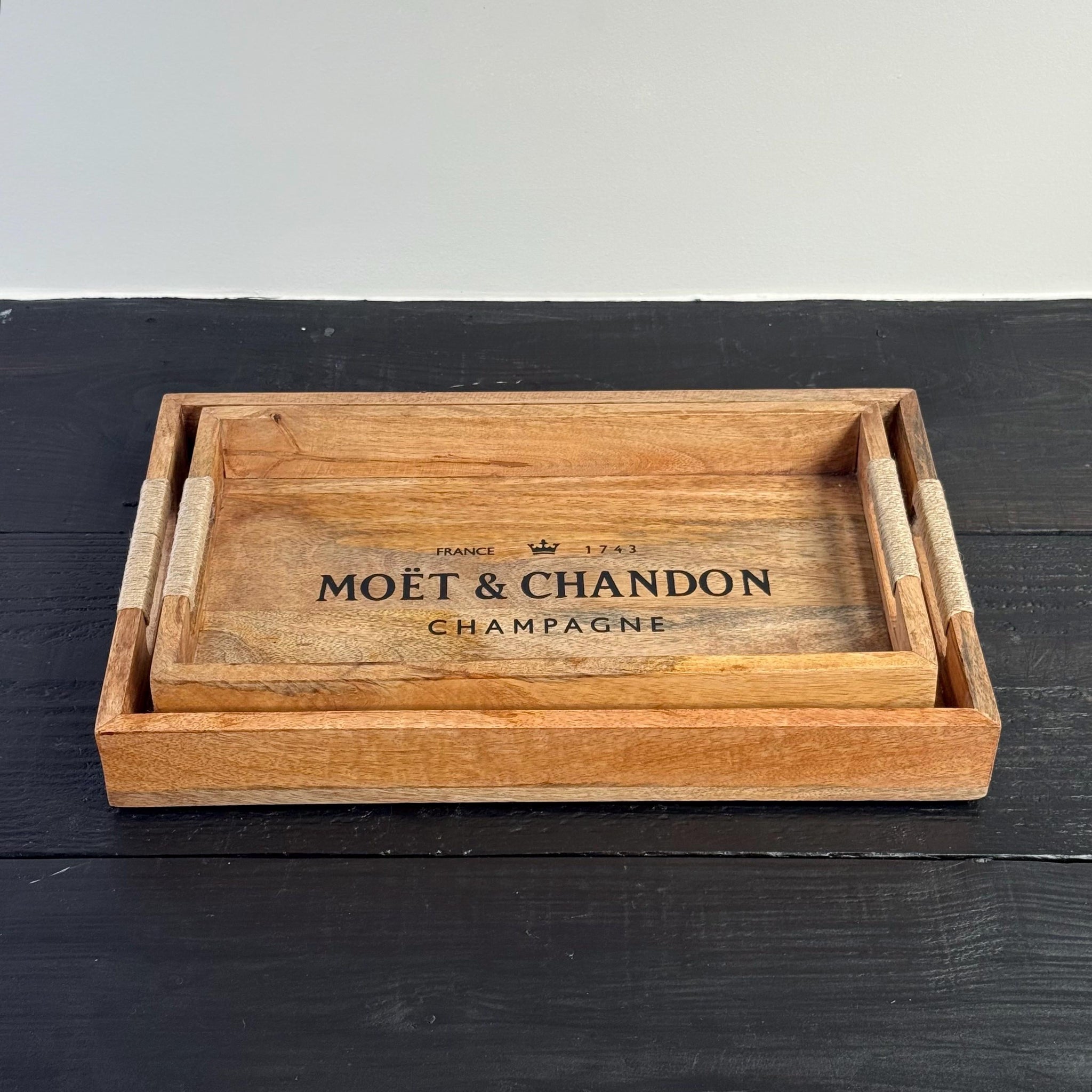 Wooden Serving Trays Moët & Chandon Champagne Butlers Crates Storage Boxes Natural Finish