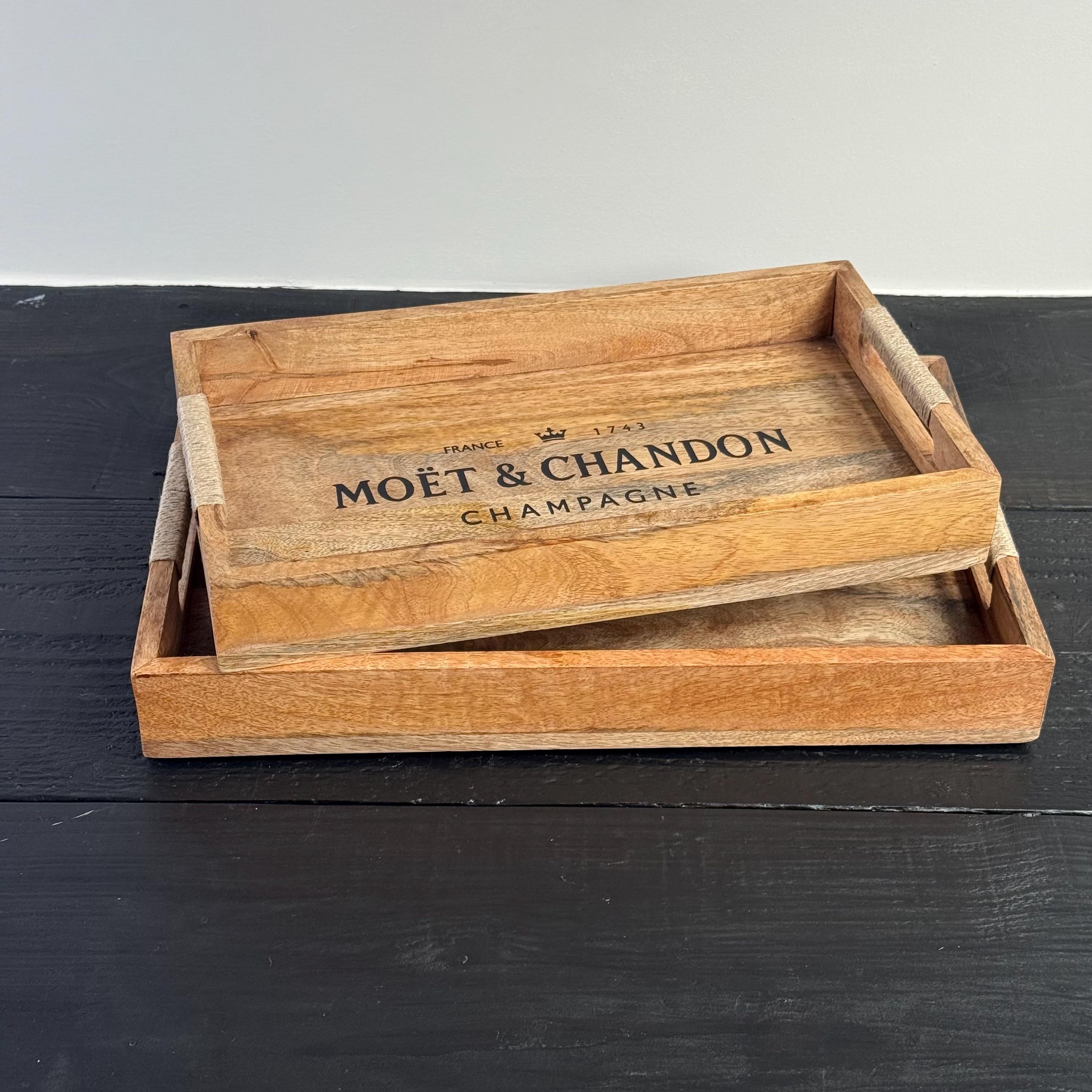 Wooden Serving Trays Moët & Chandon Champagne Butlers Crates Storage Boxes Natural Finish